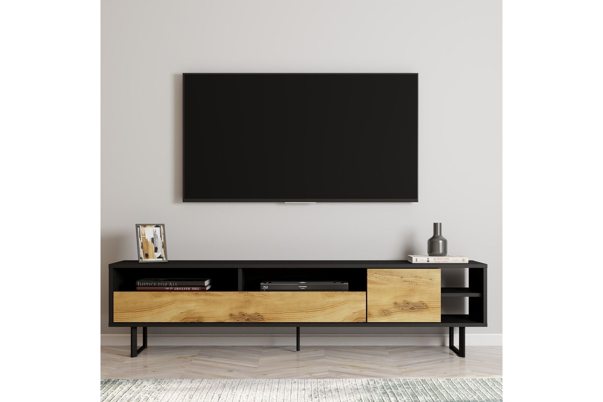 gazali tv-bänk 180 cm - svart/ek
