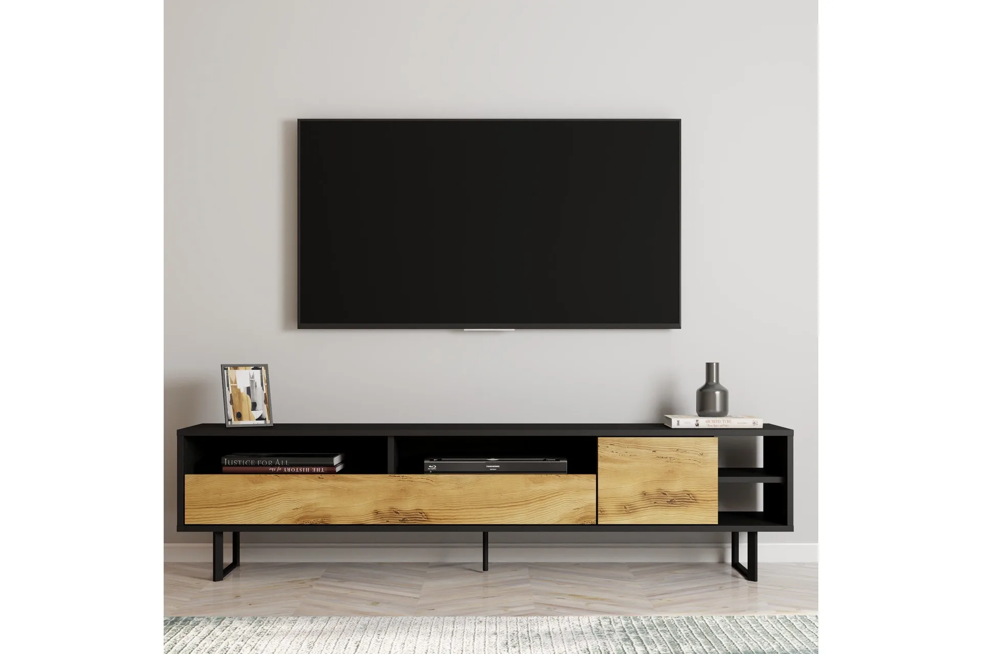 Gazali Tv-b&auml;nk 180 cm - Svart/Ek