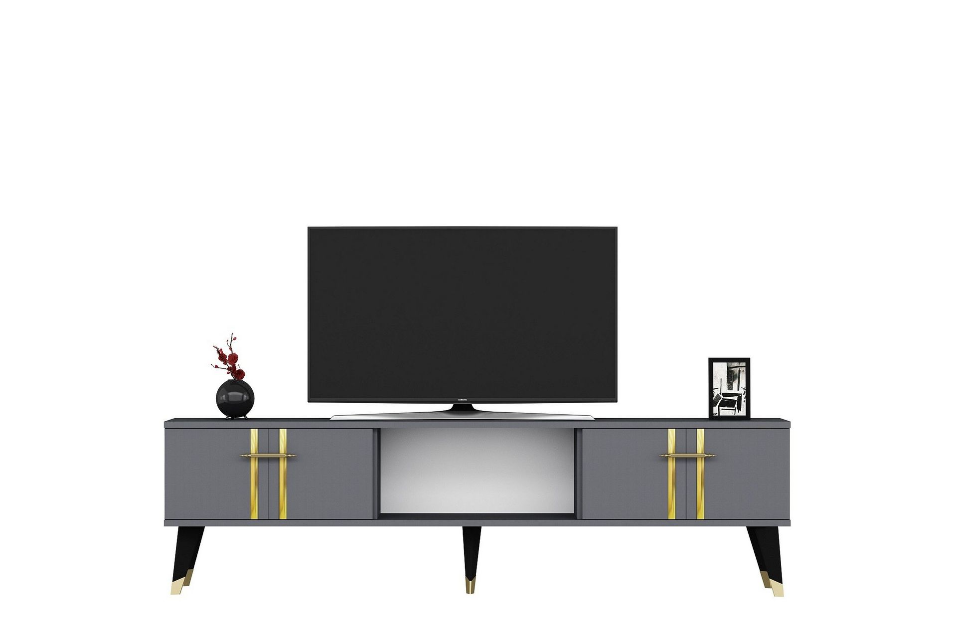 Harsum Tv-b&auml;nk 150 cm - Antracit/Guld