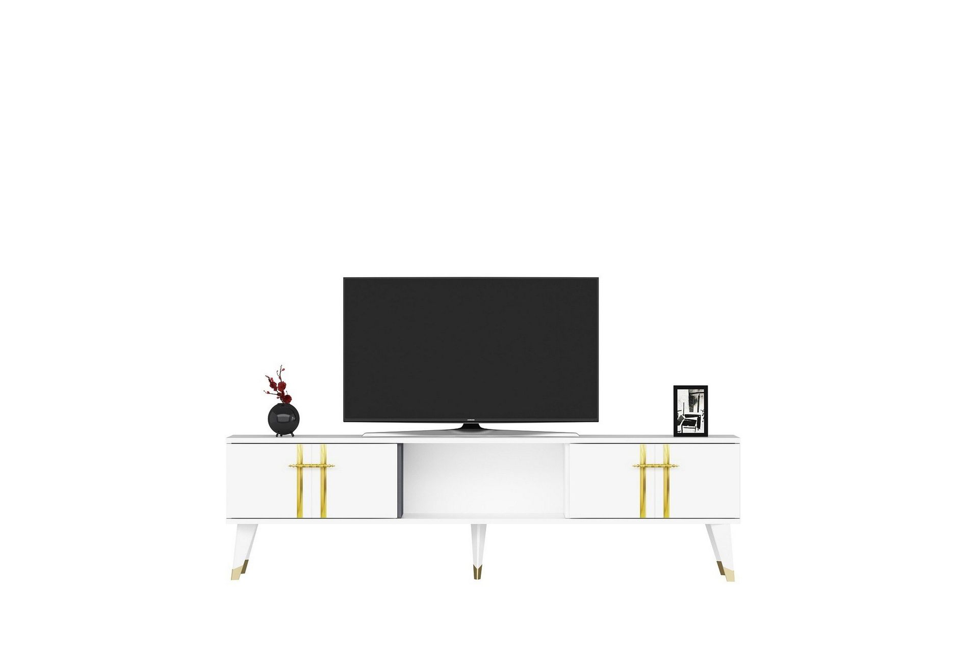 Harsum Tv-b&auml;nk 150 cm - Vit/Guld