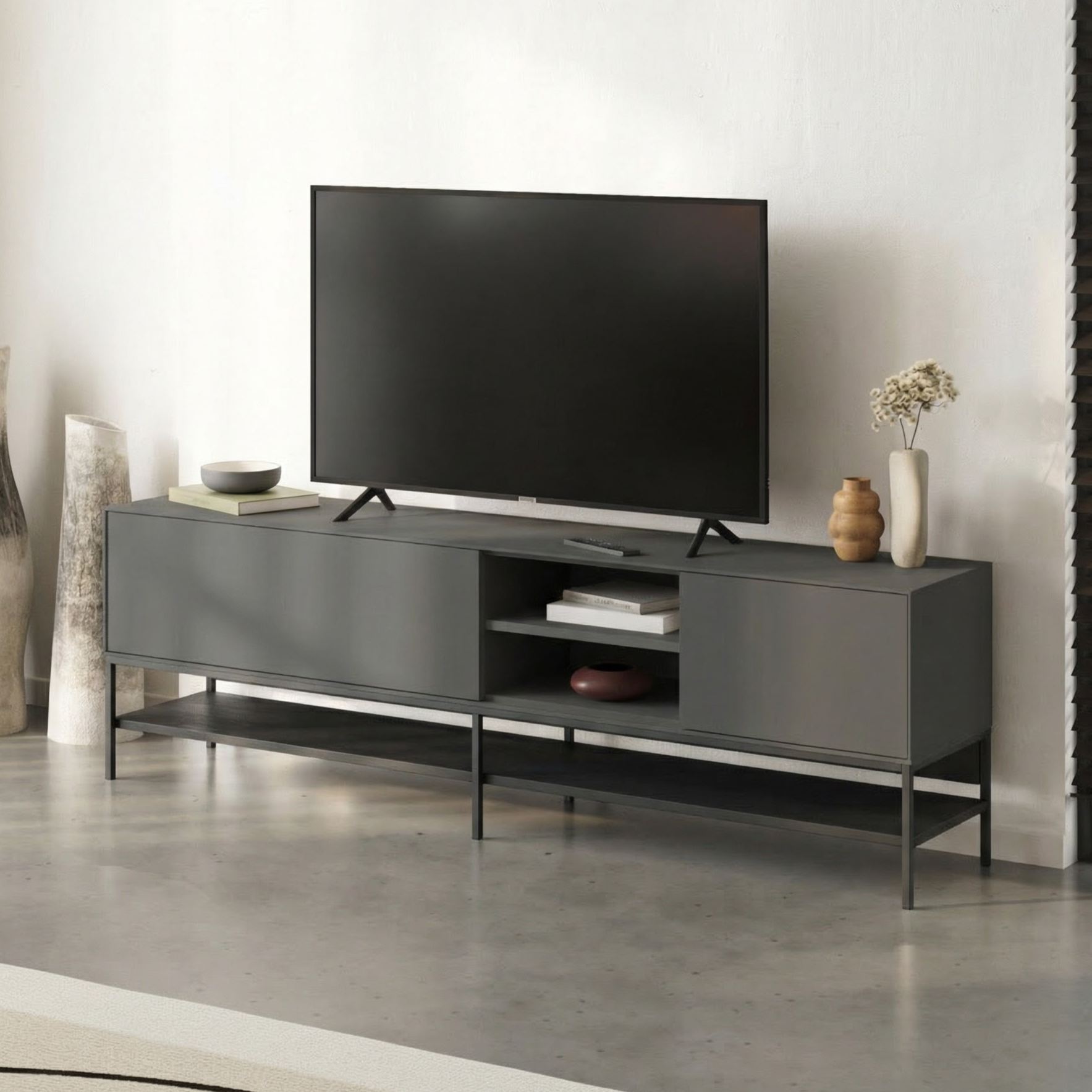 Kenvor Tv-b&auml;nk 180 cm - Antracit/Wood Black/Svart