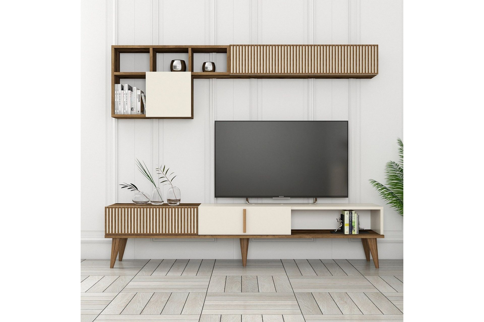 lissione tv-bänk 180 cm - valnöt/cream