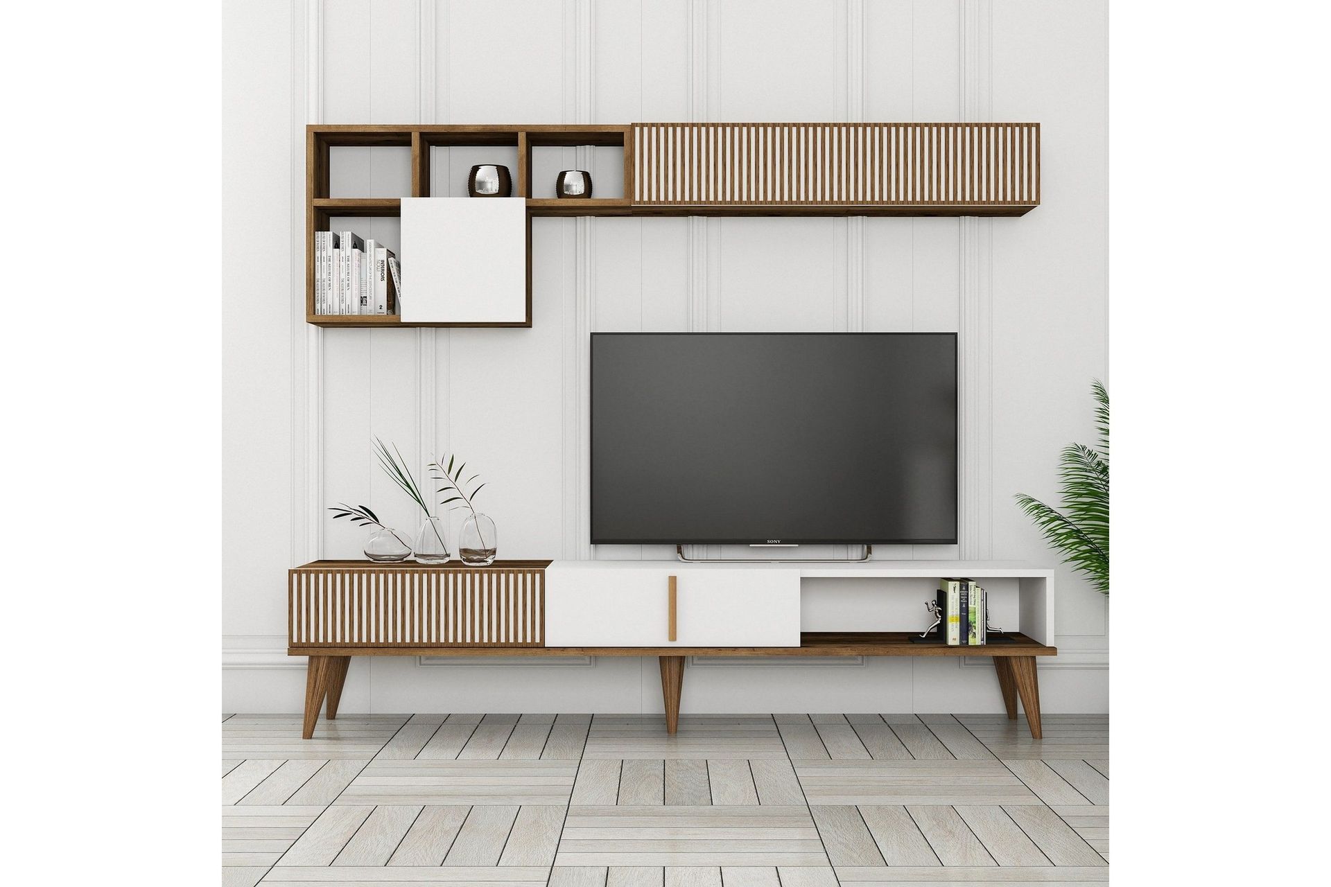 Lissione Tv-b&auml;nk 180 cm - Valn&ouml;t/Vit