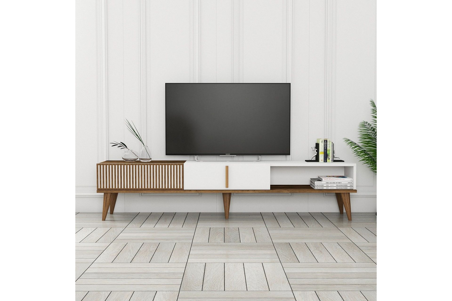 Lissione Tv-b&auml;nk 180 cm - Valn&ouml;t/Vit