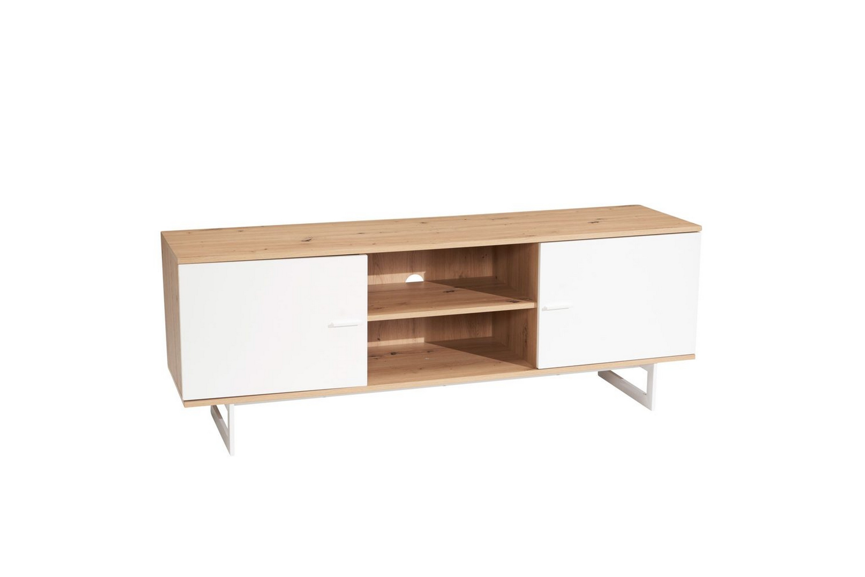 Lowboard Wohnling modernt spånskiva,2 dörrar, förvaringsbrickor, metallben, modern stil Ek, Vit Ek, Vit