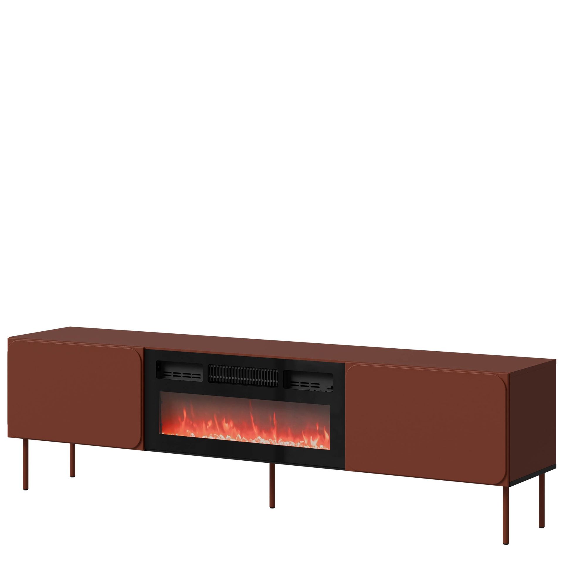 Marros Tv-b&auml;nk 200 cm med Elkamin - Toskanskt r&ouml;d