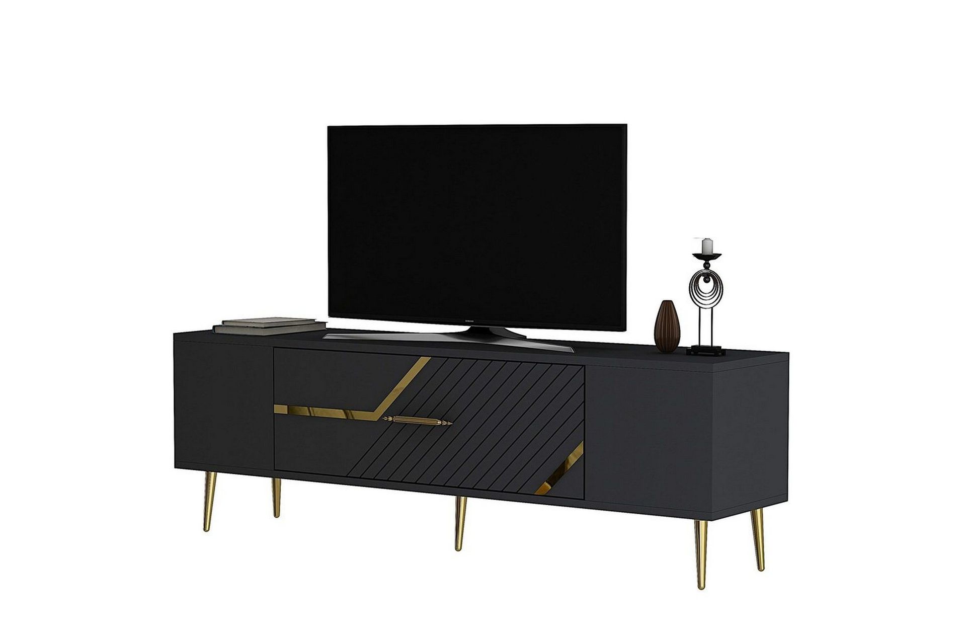 Anira Tv-b&auml;nk 150 cm - Antracit/Guld
