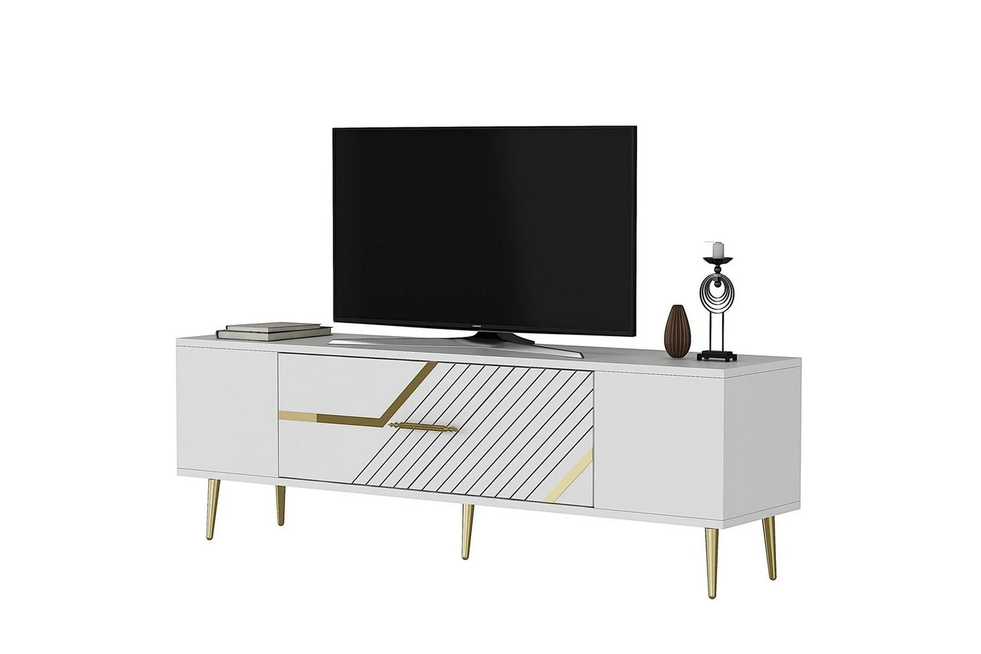 anira tv-bänk 150 cm - vit/guld