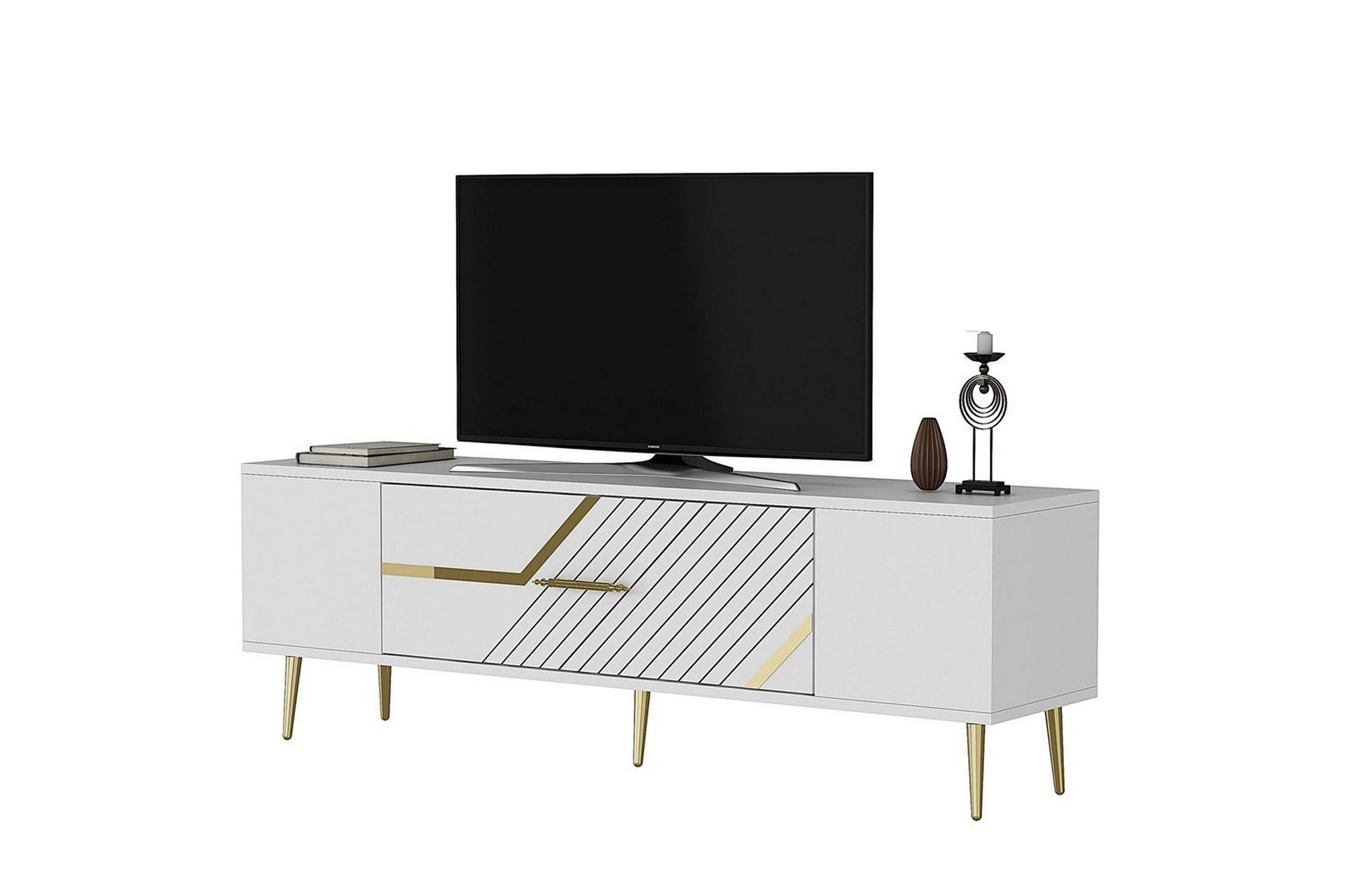 Anira Tv-b&auml;nk 150 cm - Vit/Guld