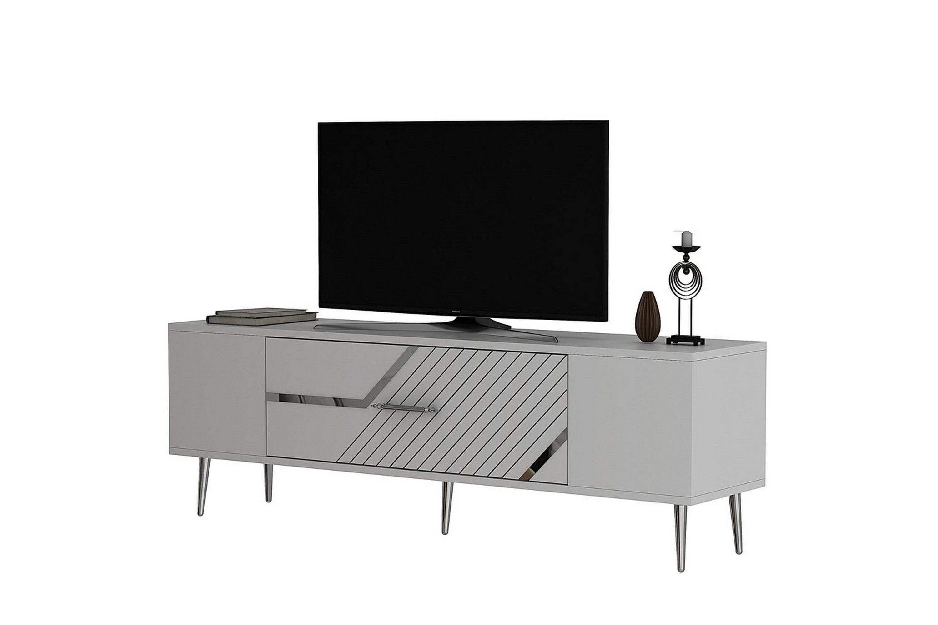anira tv-bänk 150 cm - vit/silver