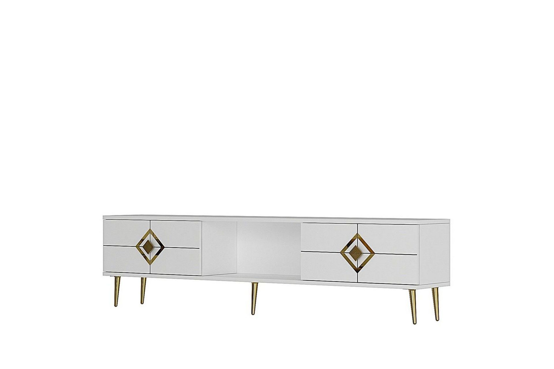 Cleryn Tv-b&auml;nk 150 cm - Vit/Guld