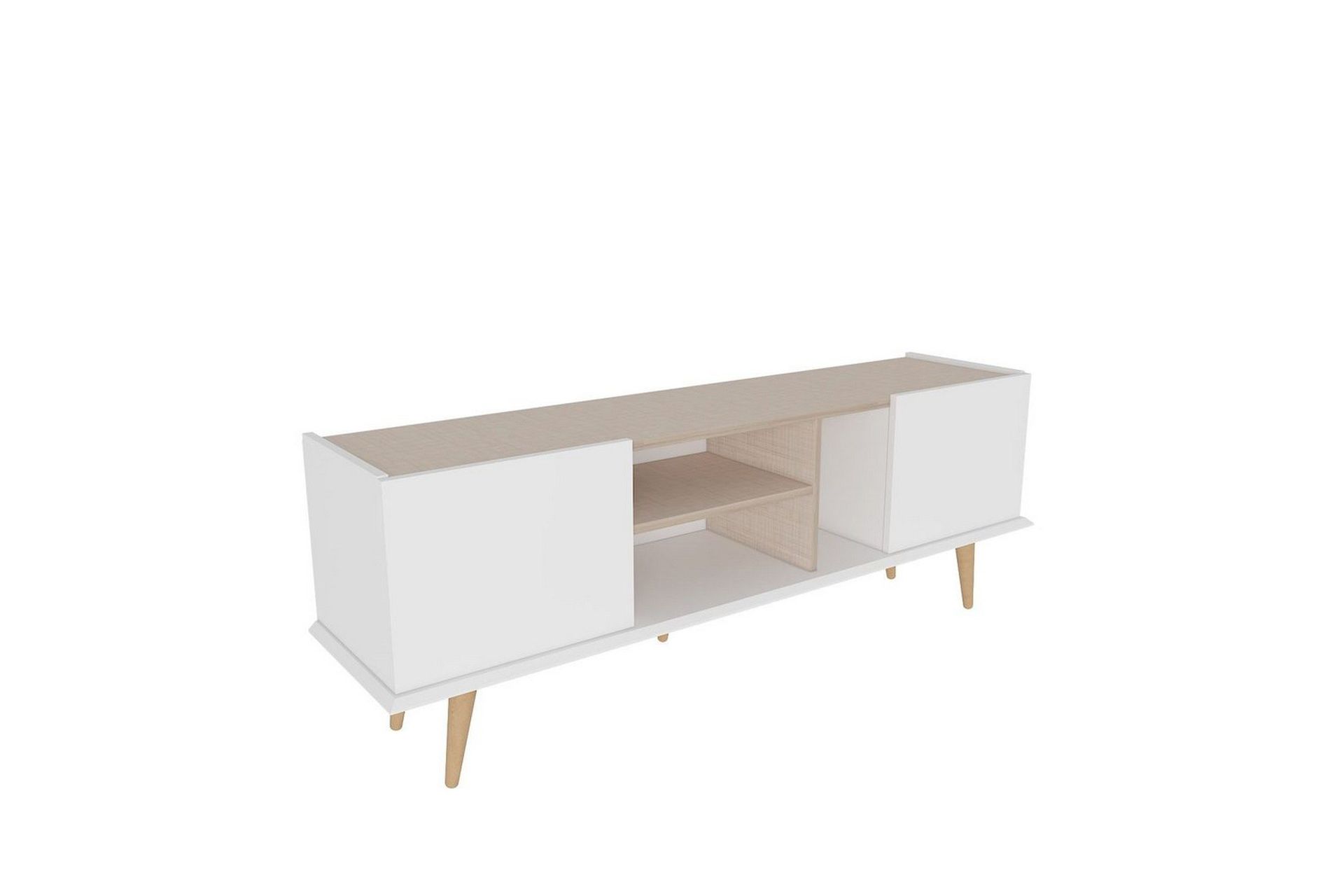 Corvo Golvst&aring;ende Tv-b&auml;nk 154,4 cm med F&ouml;rvaring i M&aring;lat Tr&auml; - VitBeige