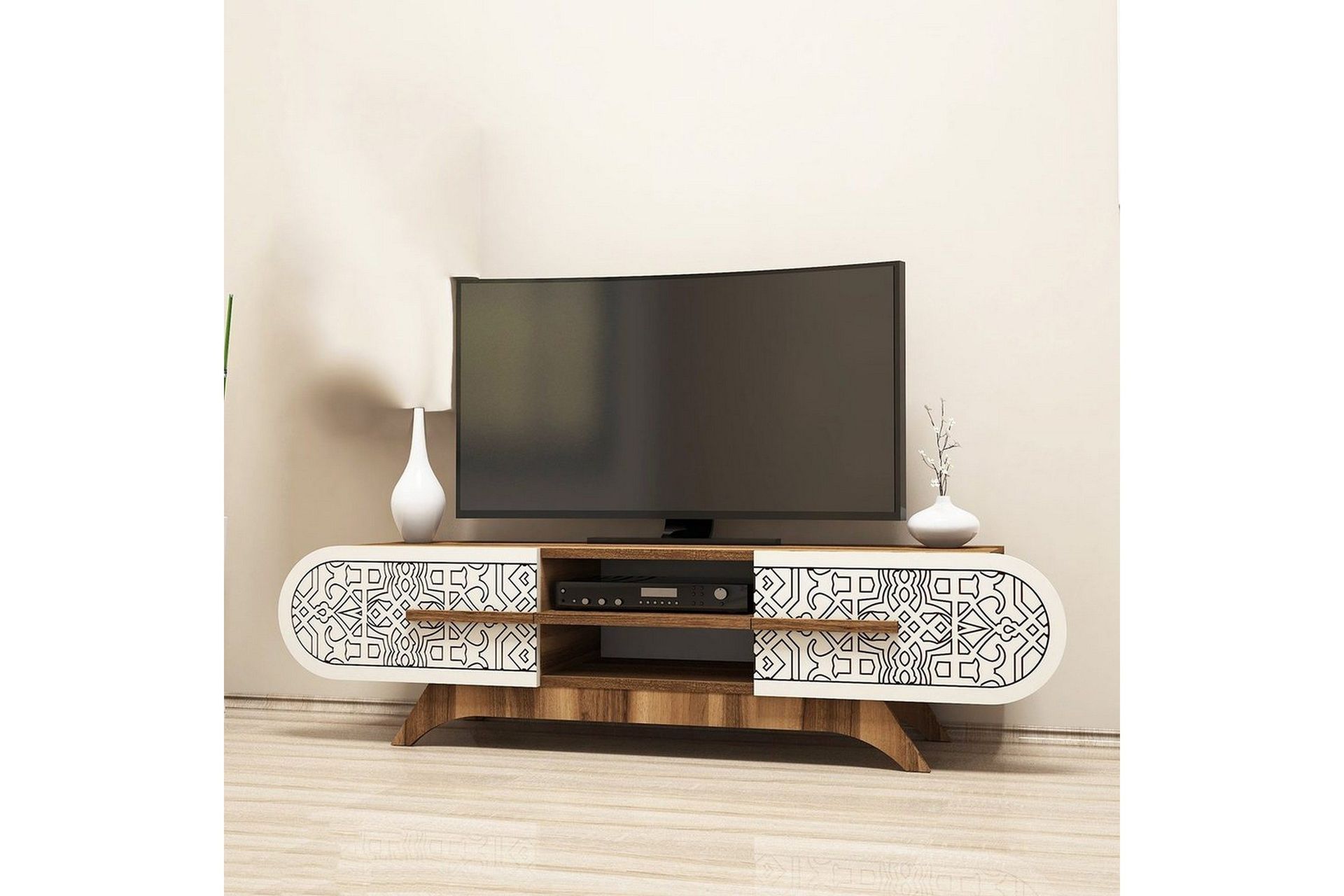 Defneia Tv-b&auml;nk 145 cm - Valn&ouml;t/Cream