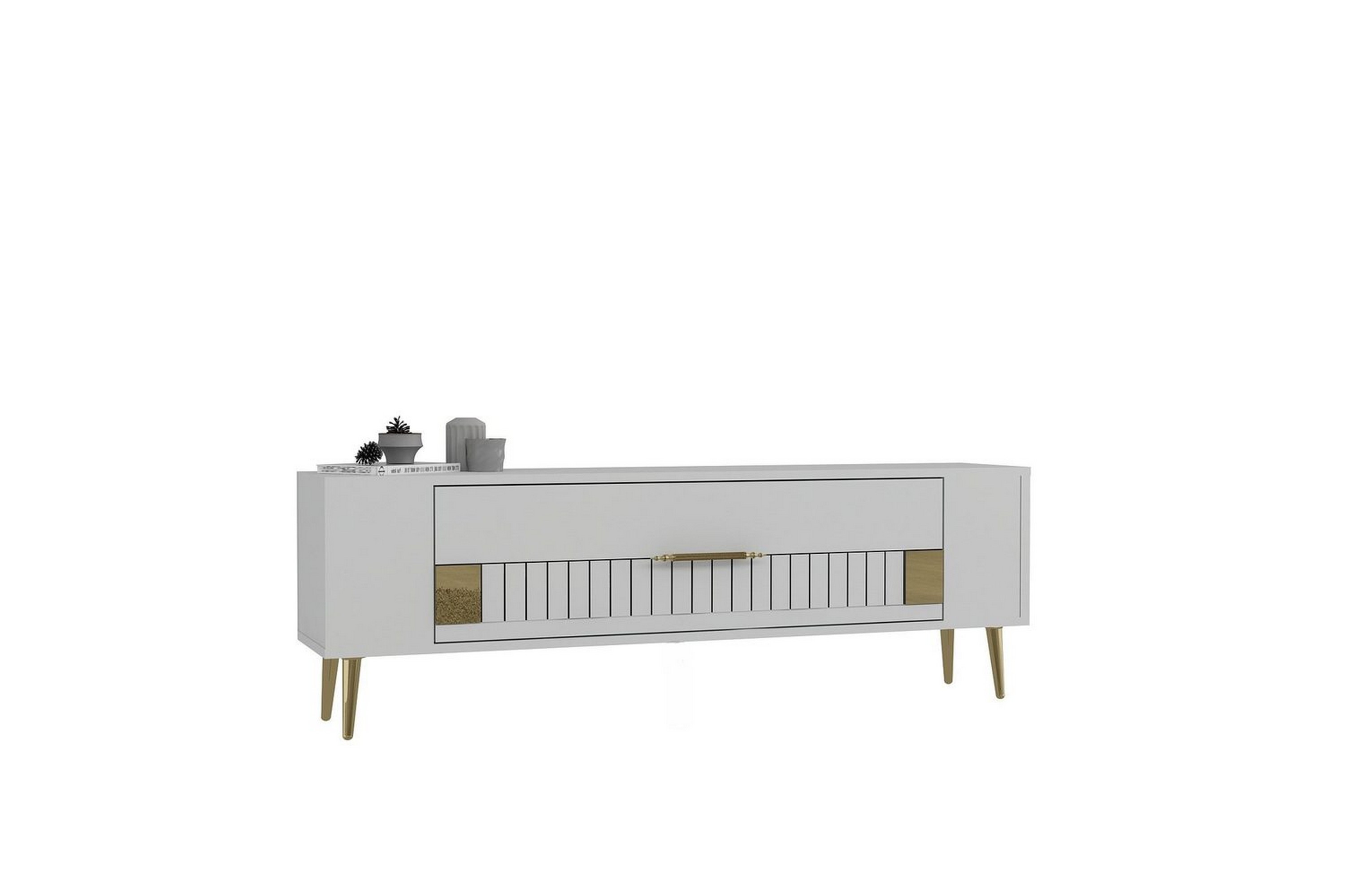 estel tv-bänk 120 cm - vit/guld