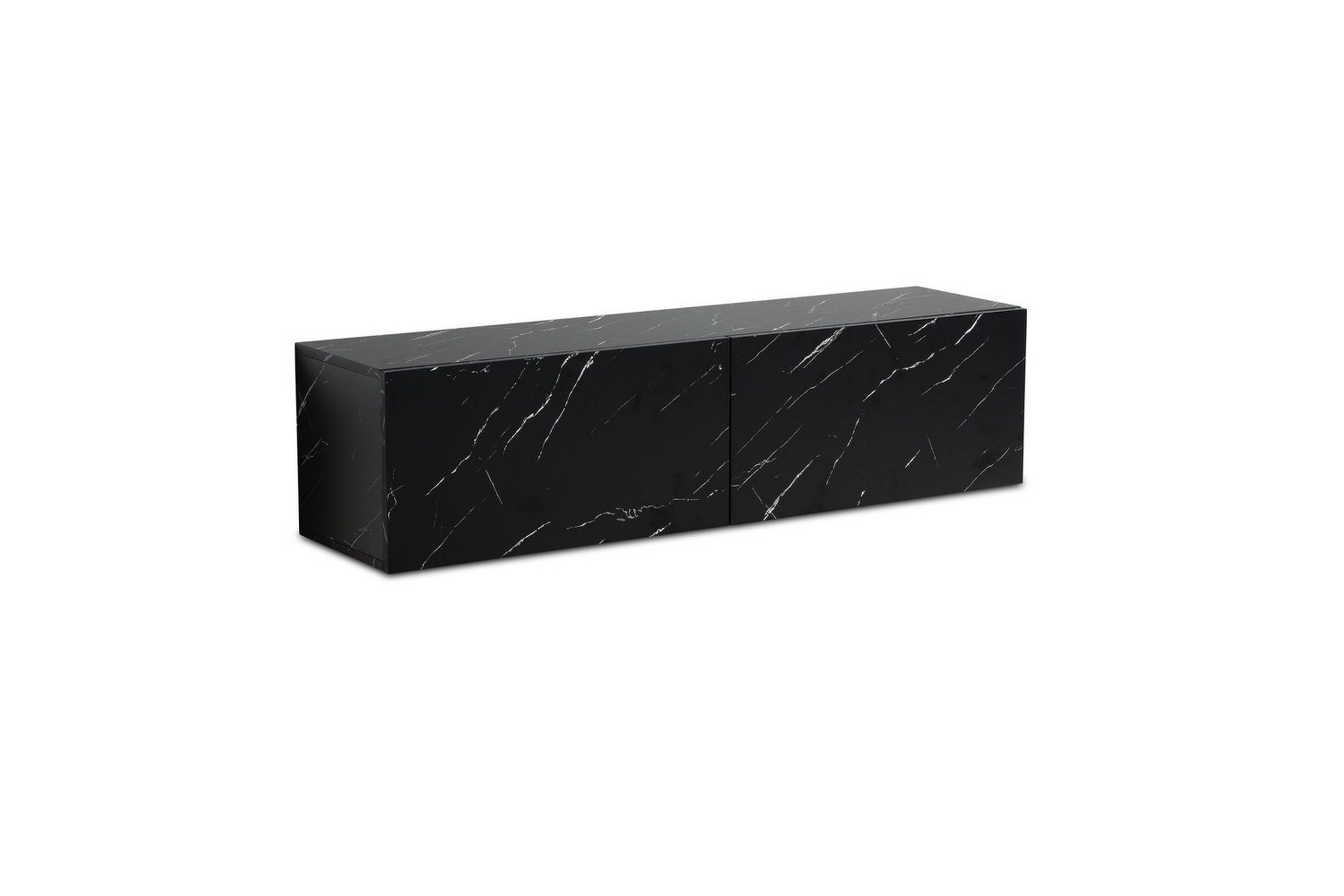 Lowboard Wohnling Folierad upphängning med luckdörr, modern Marmor, Svart,120 cm Marmor, Svart,120 cm