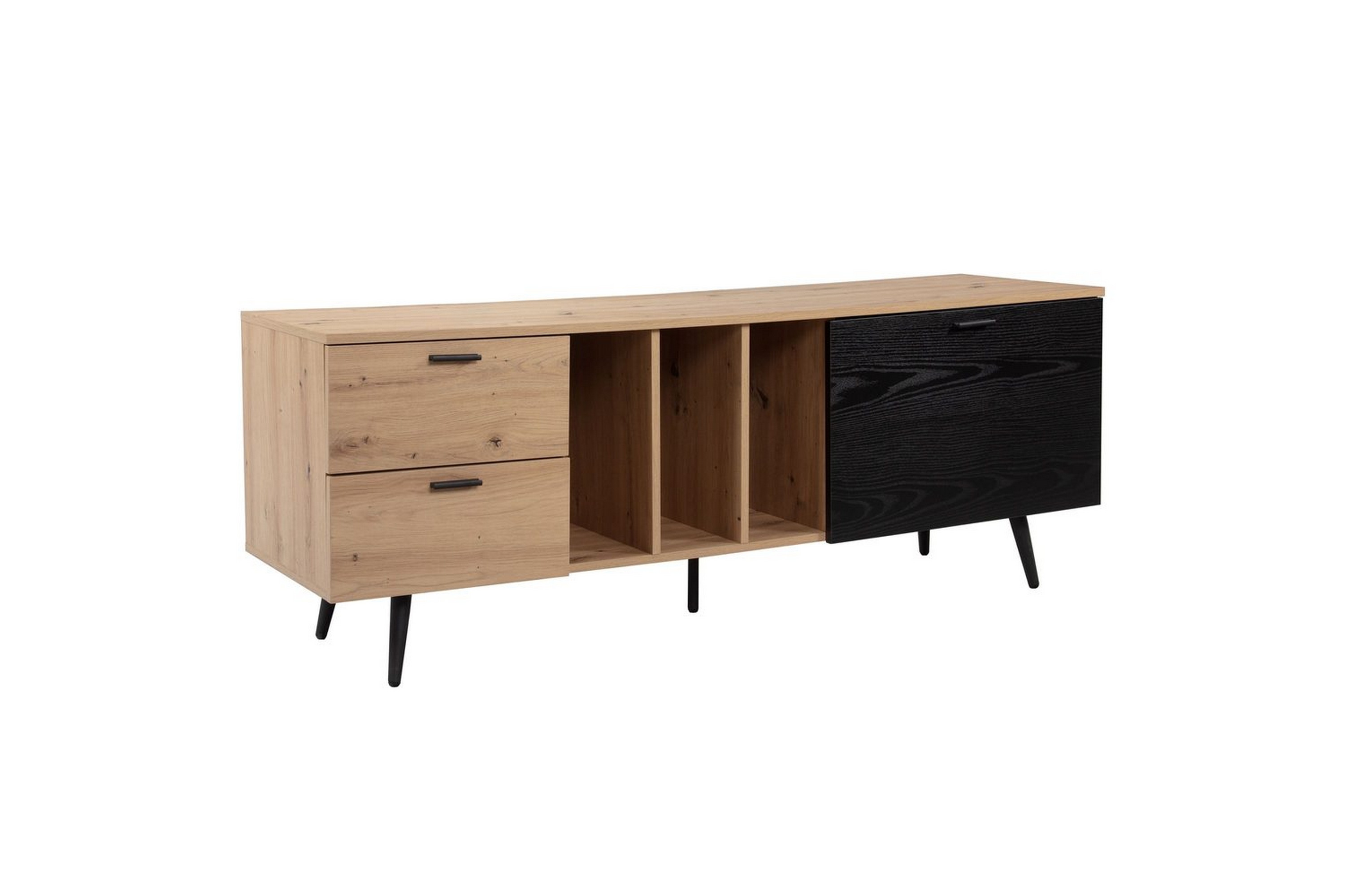 Lowboard Wohnling modernt spånskiva,2 lådor,1 dörr, förvaringsbrickor, metallben, modern stil Ek Ek