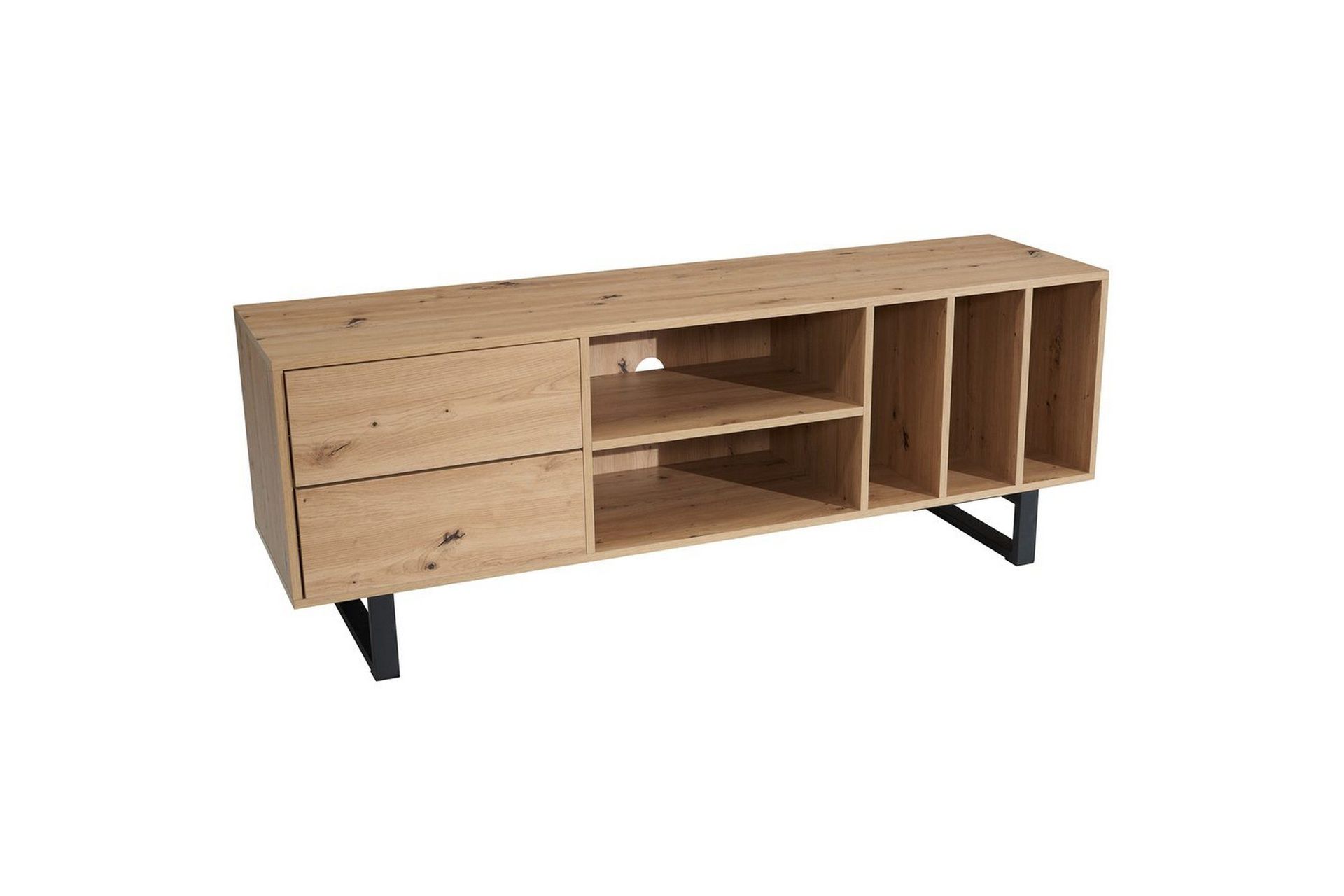 lowboard wohnling modernt spånskiva, 2 lådor, förvaringsbrickor, metallben, modern stil ek - ek