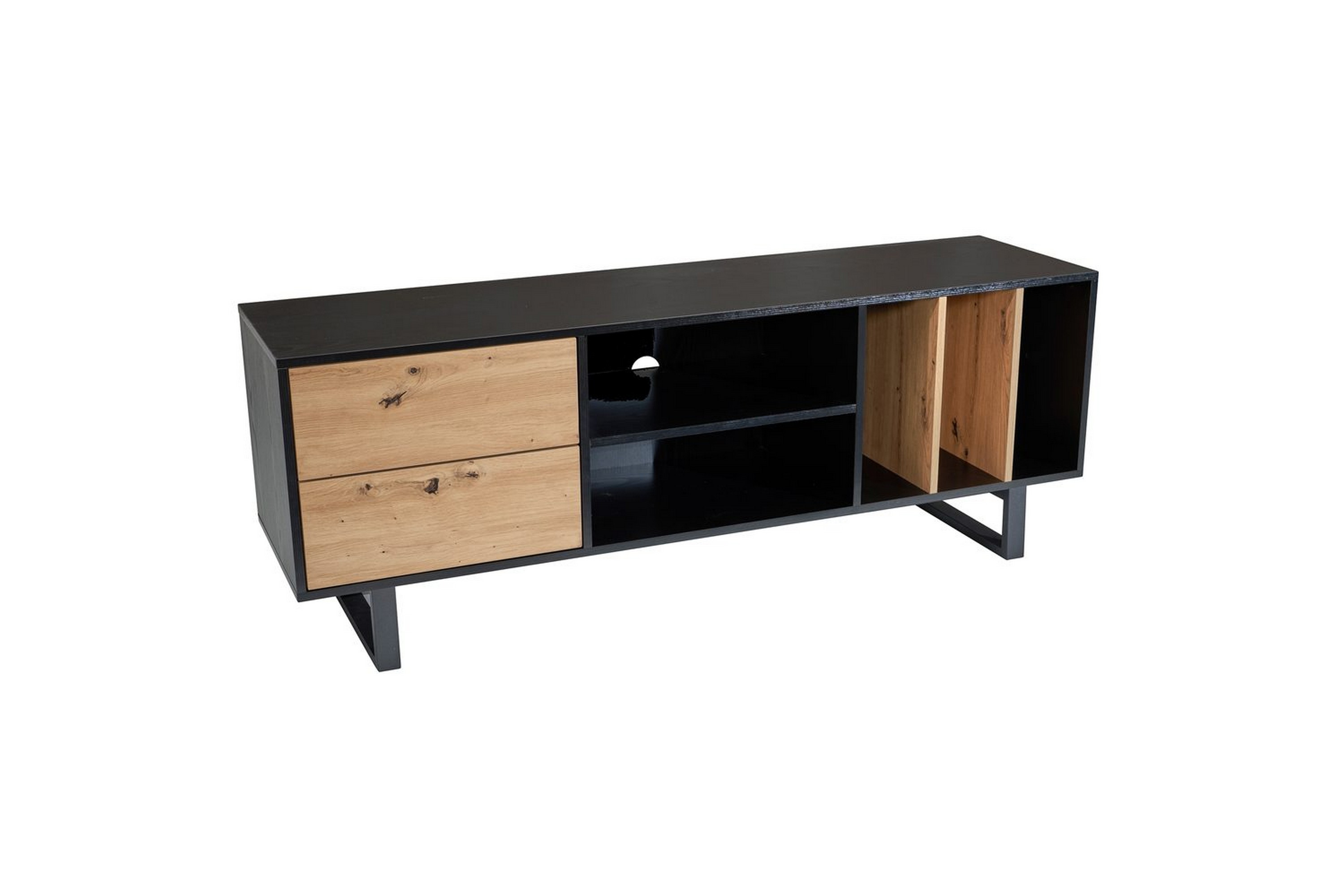 Lowboard Wohnling modernt spånskiva,2 lådor, förvaringsbrickor, metallben, modern stil Svart, Ek Svart, Ek