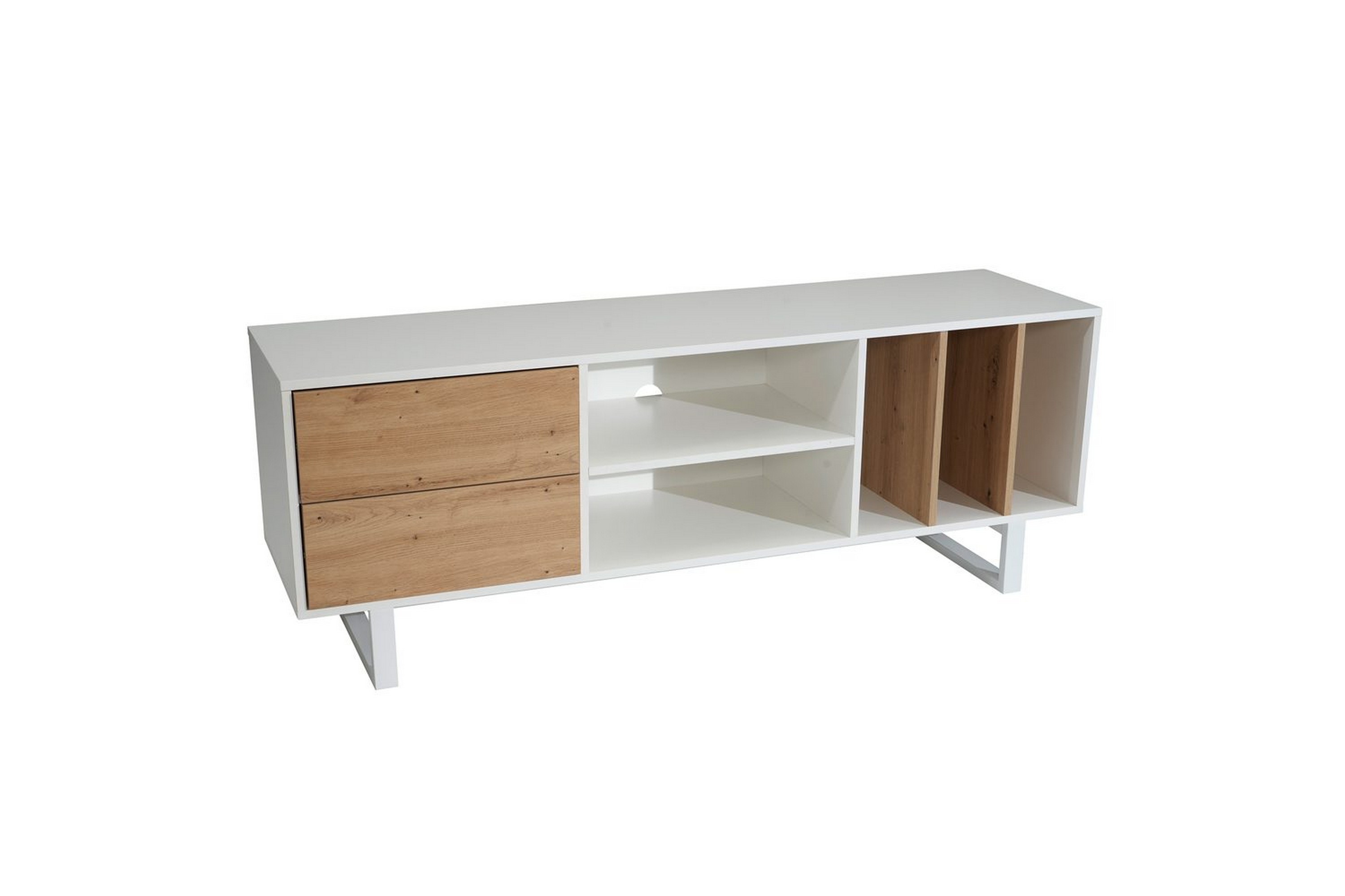 Lowboard Wohnling modernt spånskiva,2 lådor, förvaringsbrickor, metallben, modern stil Vit, ek Vit, ek