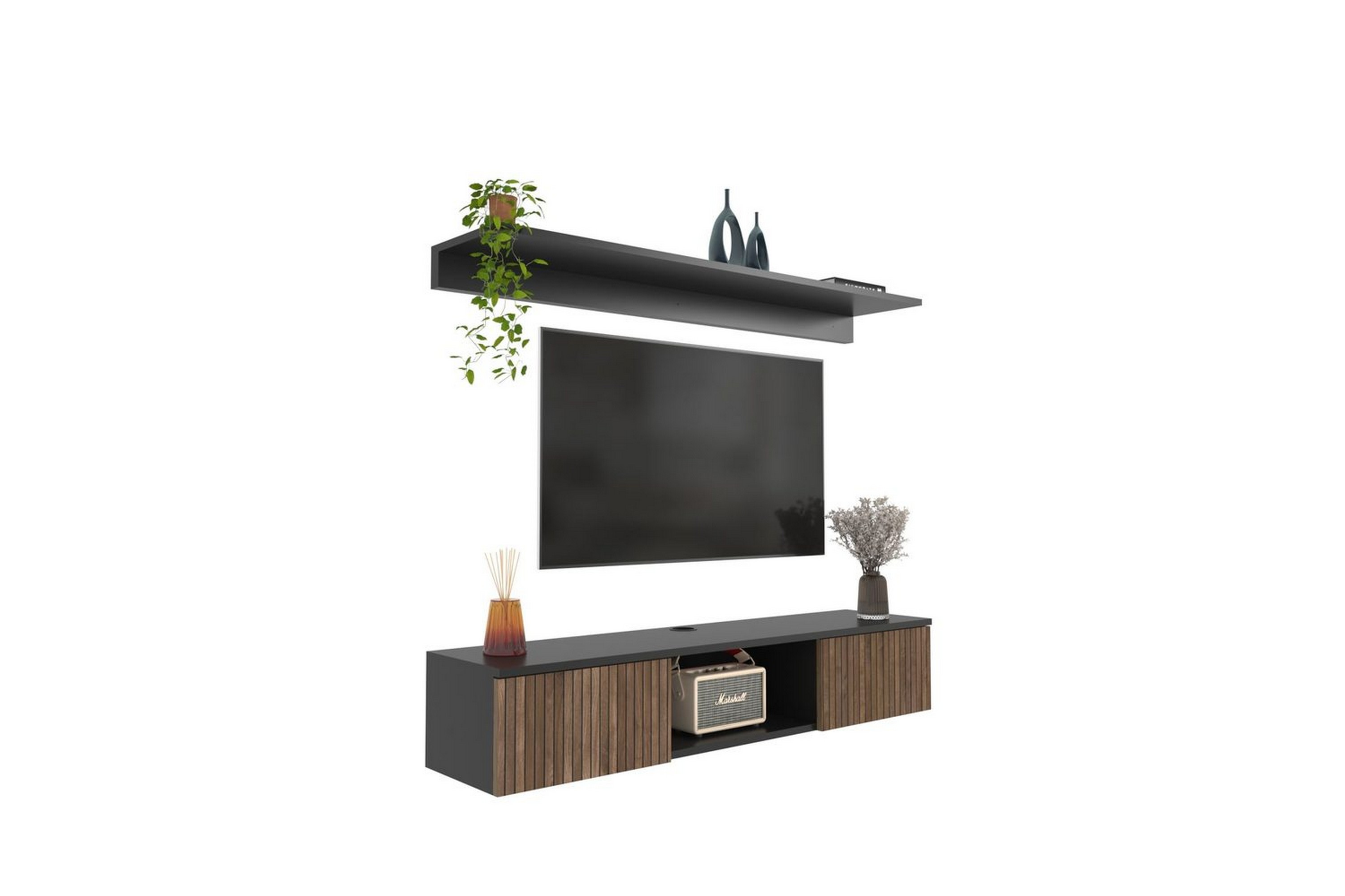 sovric tv-bänk 140 cm - natur/svart