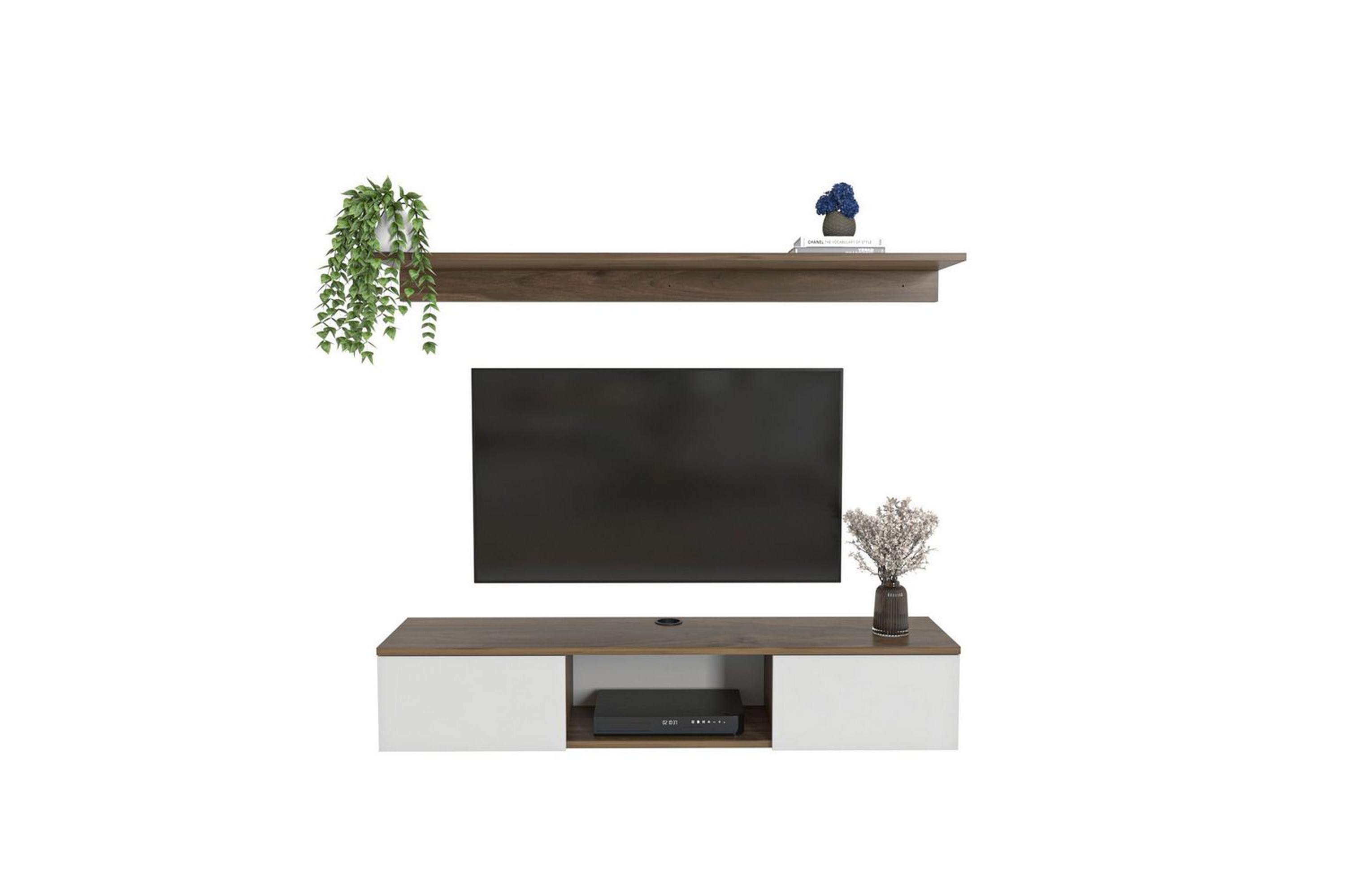 sovric tv-bänk 140 cm - valnöt/vit