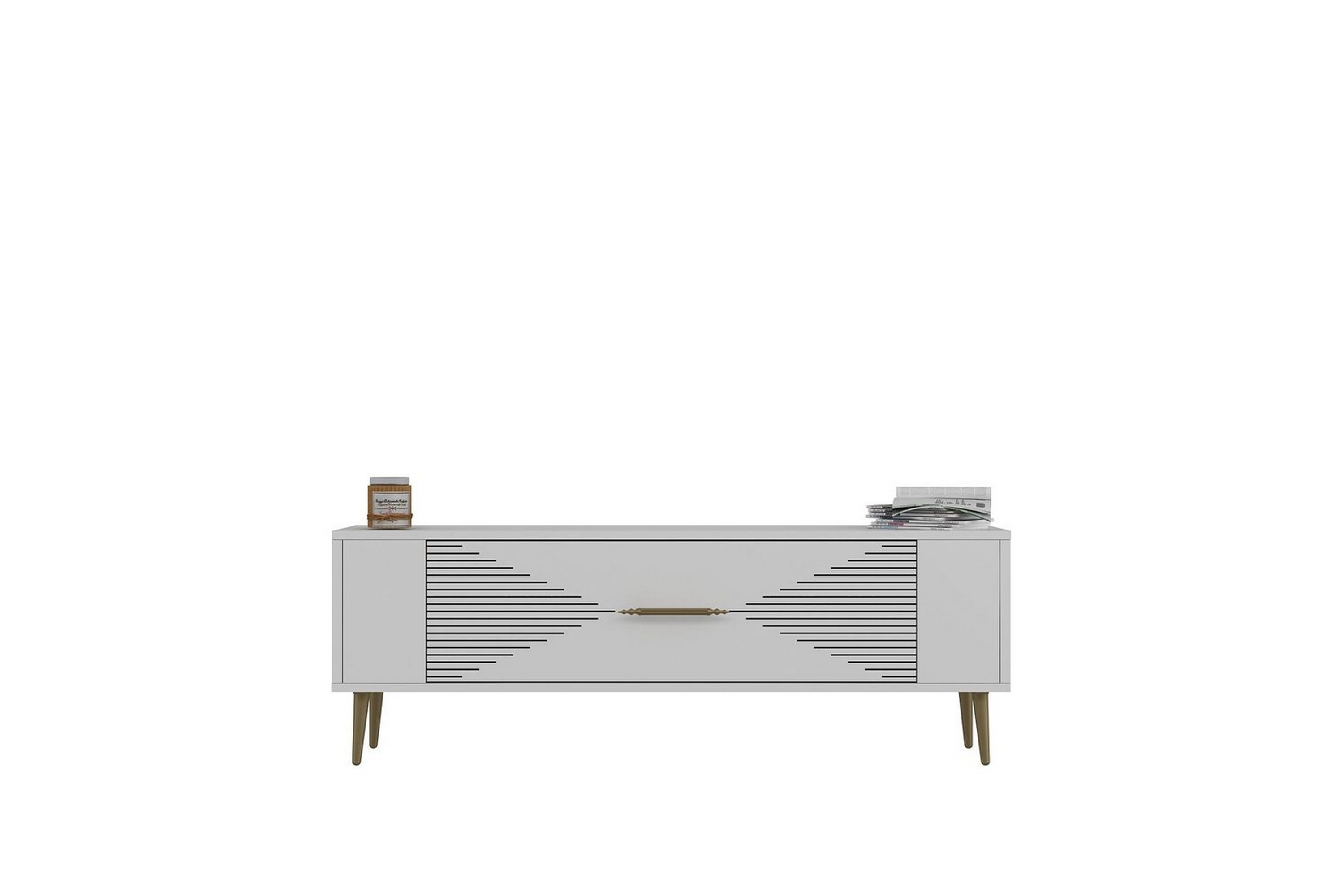 vornis tv-bänk 120 cm - vit/guld