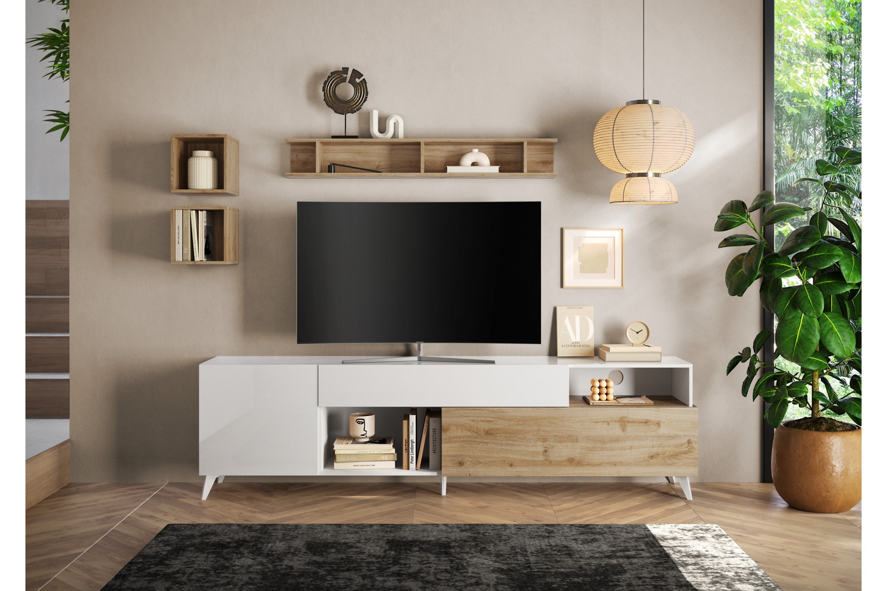 Monaco Tv-bänk 241x42 cm Vit/Brun