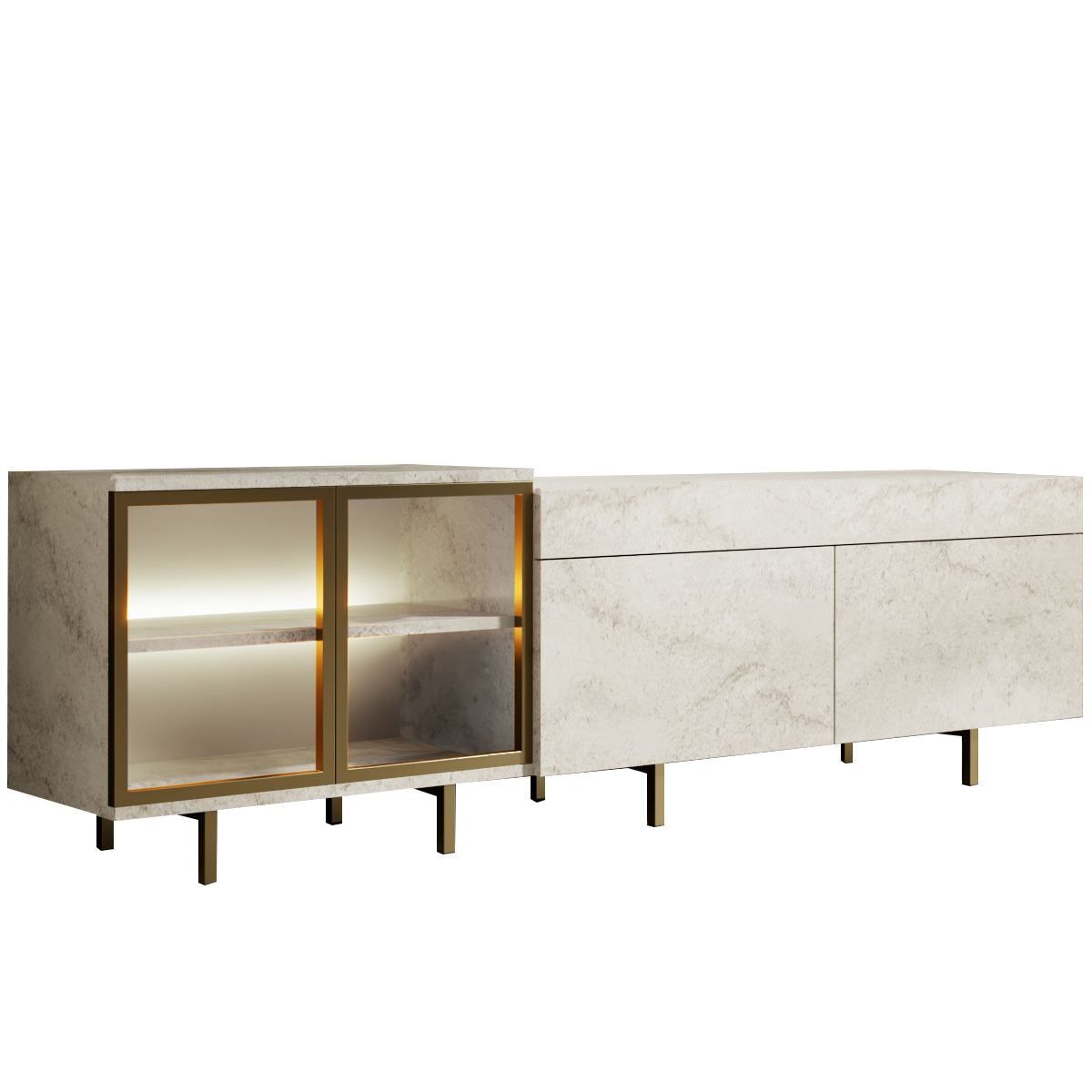 Seyring Tv-b&auml;nk 190 cm - Travertin och guld