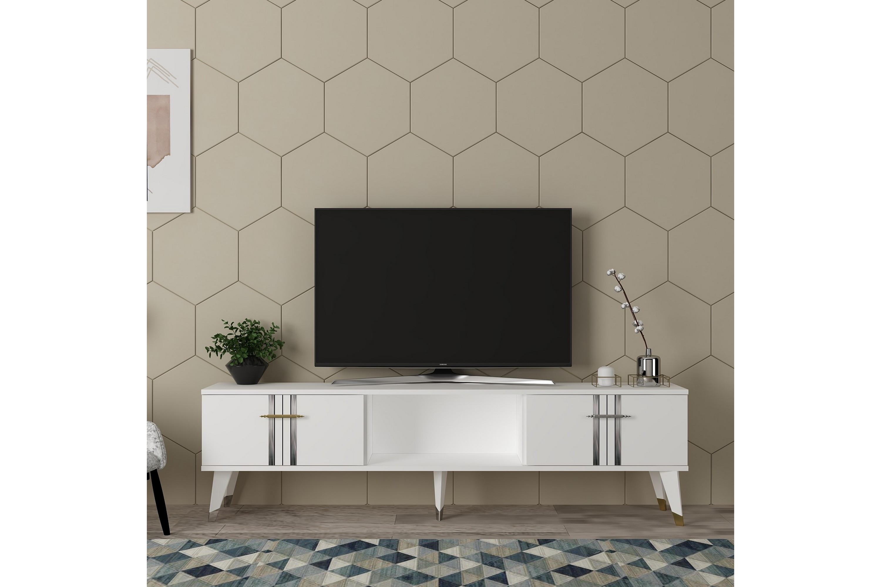 Tv-bänk Aselna 150 cm Vit/Silver