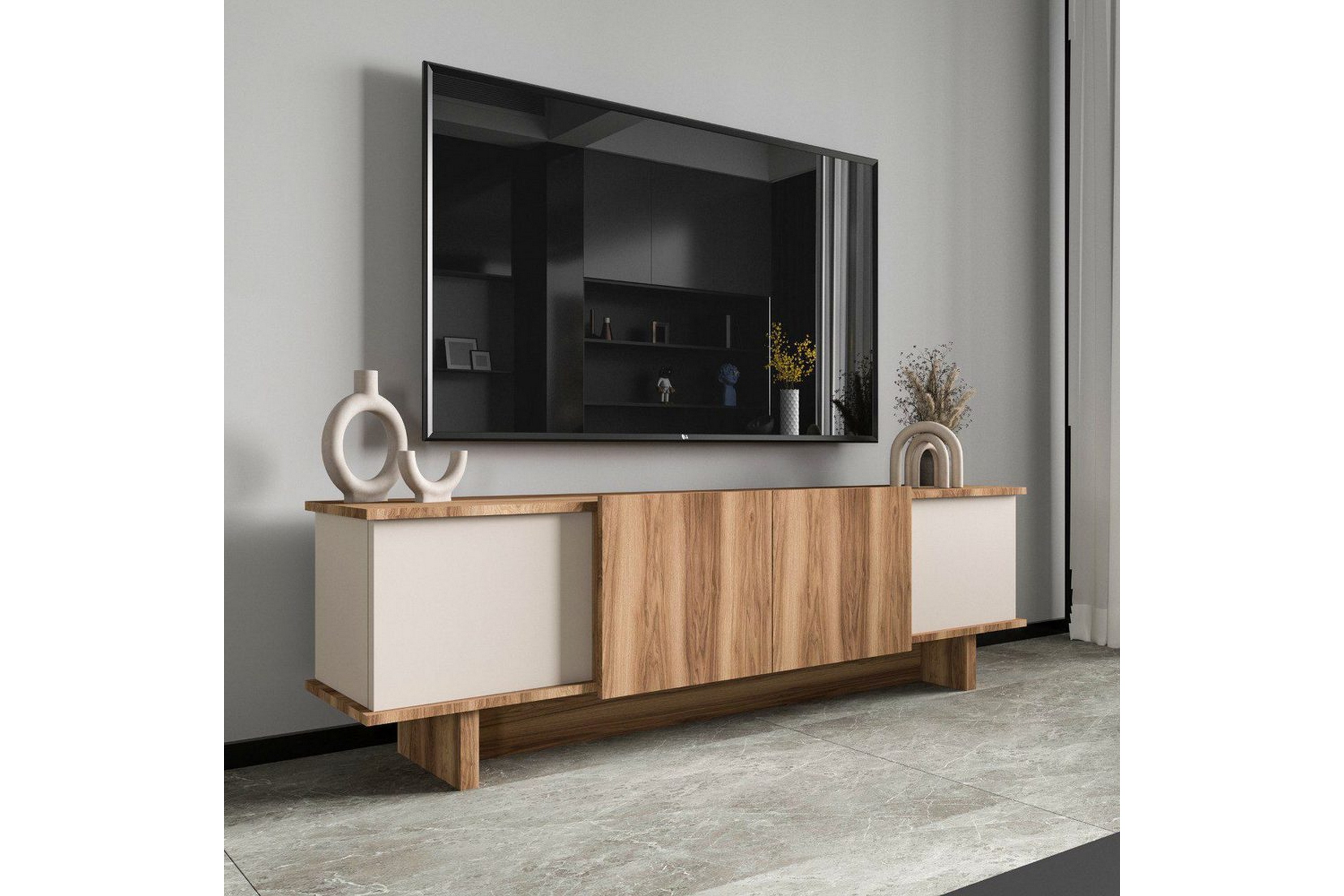 tv-bänk diannare beige / valnöt - beige / valnöt