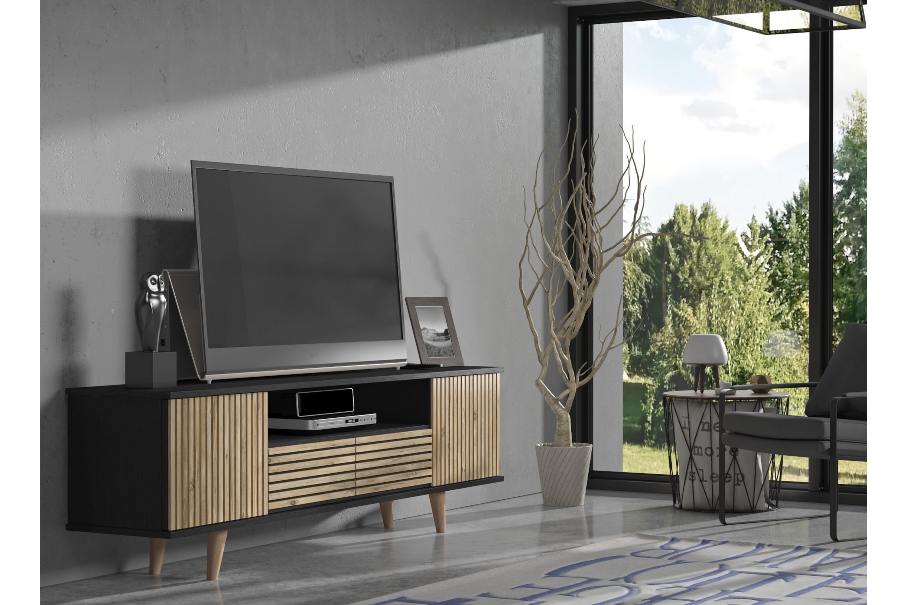 Tv-bänk Elspet 180 cm Svart/Brun