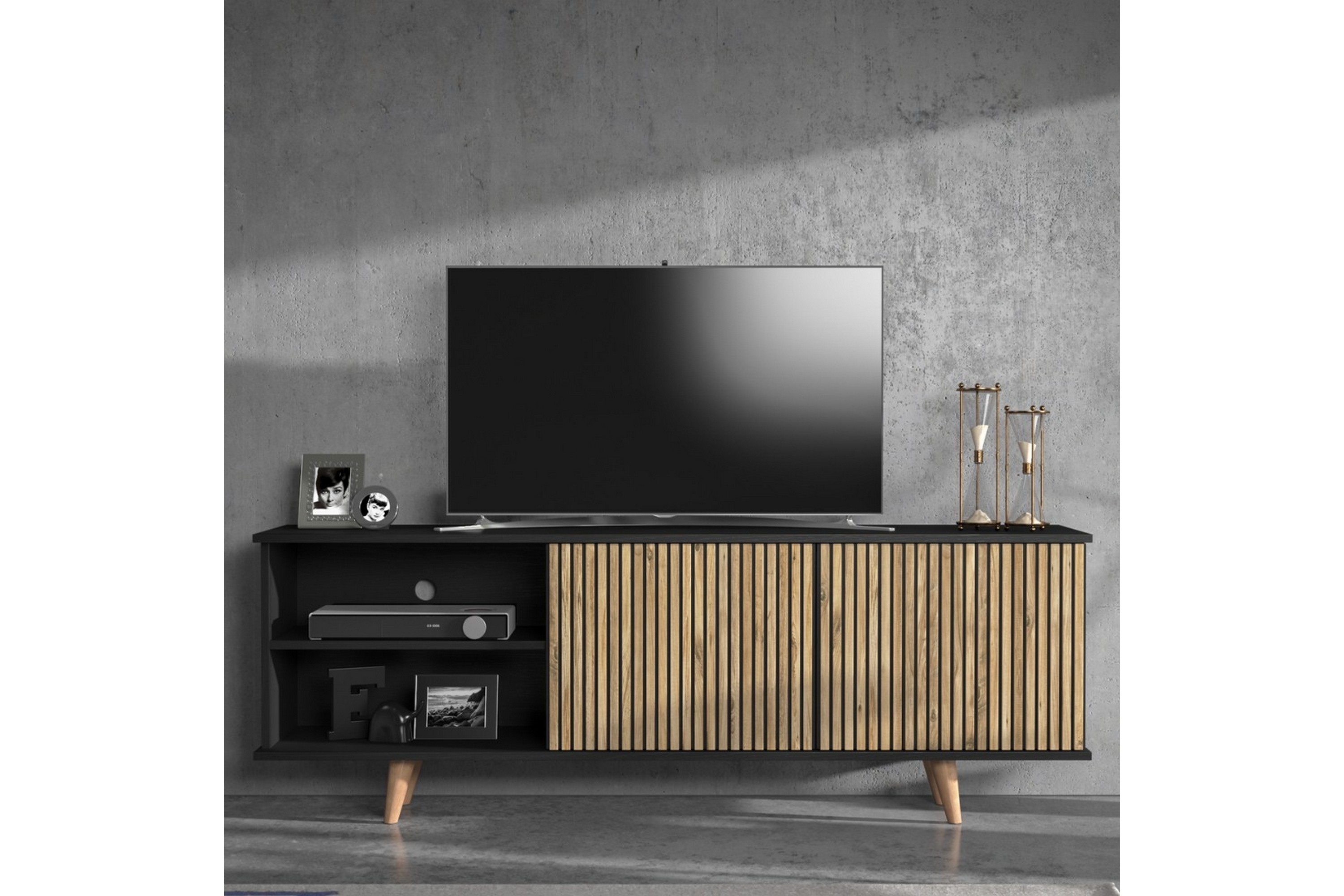tv-bänk elspet 180 cm - svart/brun