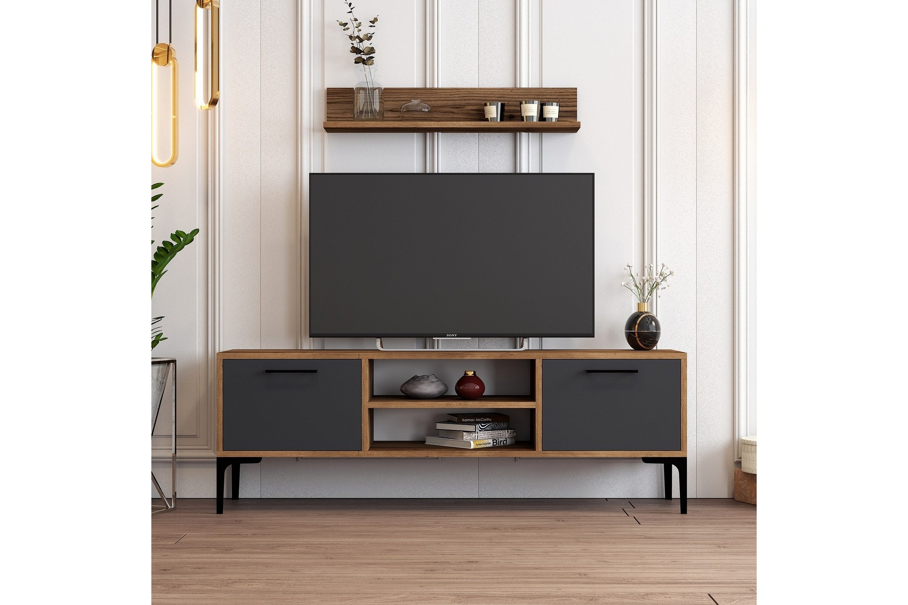tv-bänk holter 140 cm - valnöt/antracit