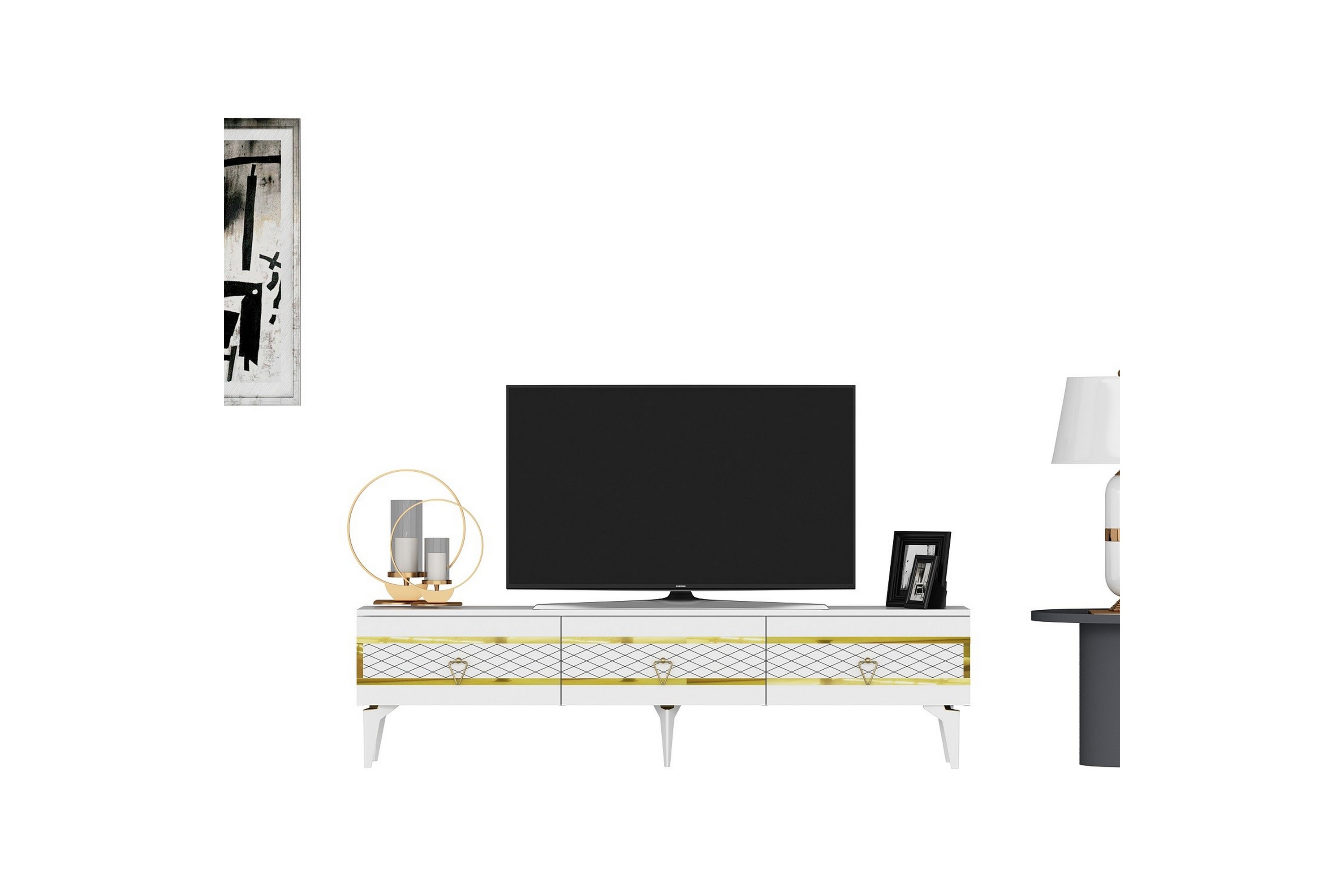 Tv-bänk Ipek 180 cm Vit/Guld