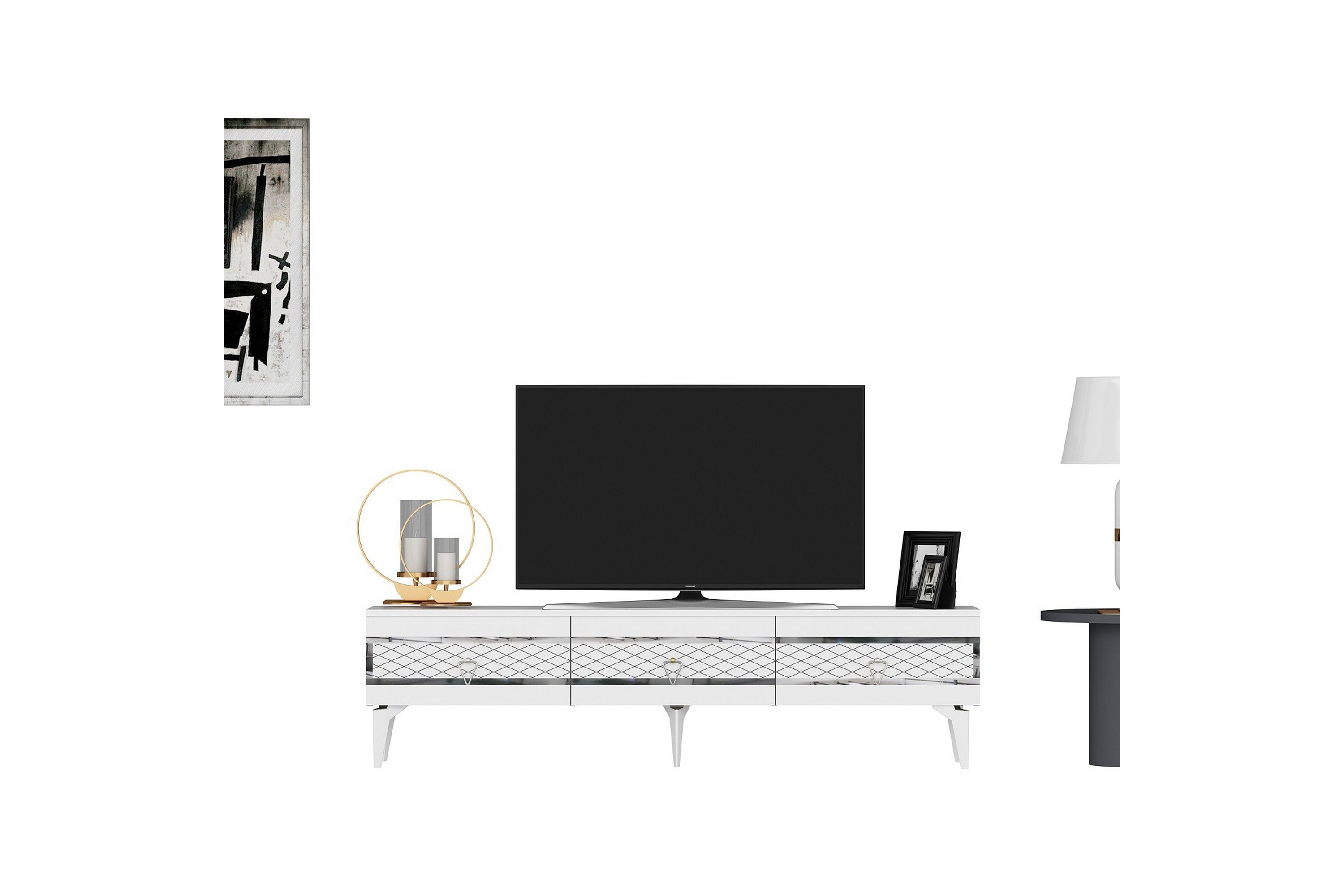 Tv-bänk Ipek 180 cm Vit/Silver