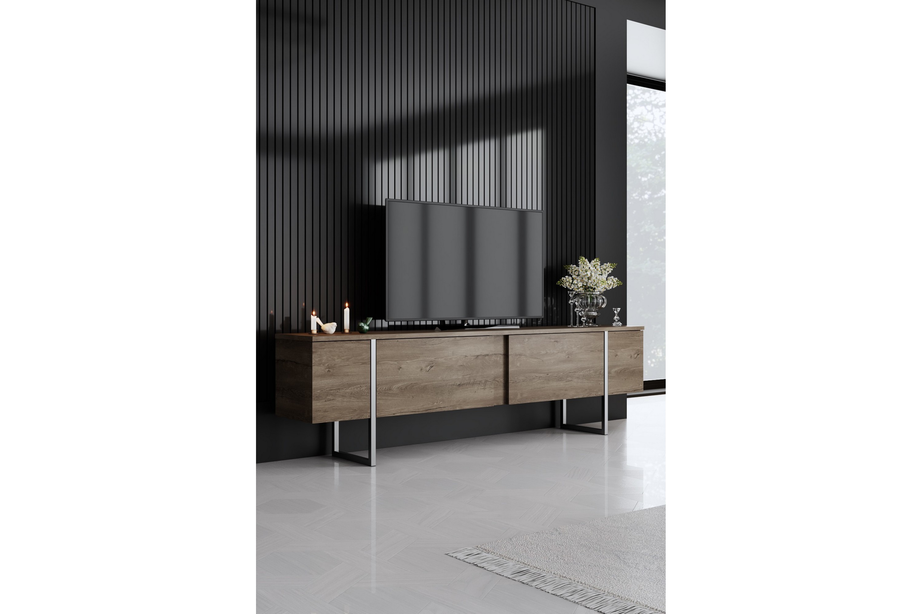 Tv-bänk Luxe 180 cm Valnöt/Silver