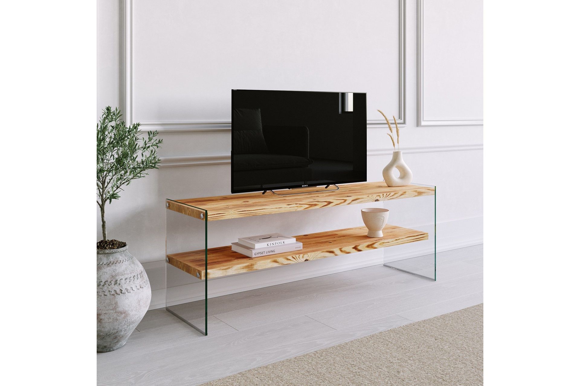 Assanisa Tv-b&auml;nk 120 cm - Natur/Svart