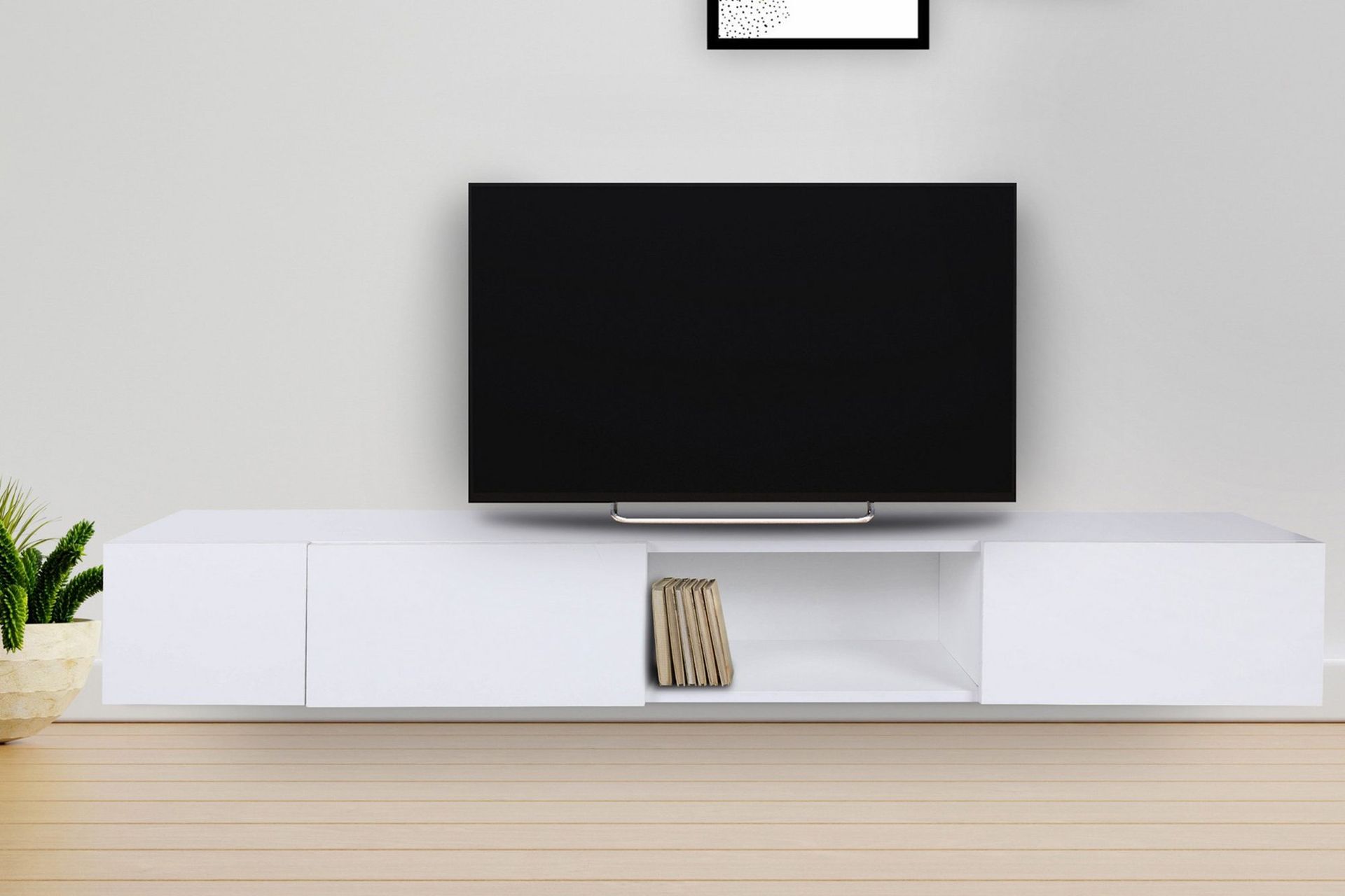 Bawinkel V&auml;ggh&auml;ngd Tv-b&auml;nk 180 cm med F&ouml;rvaring i M&aring;lat Tr&auml; - Vit