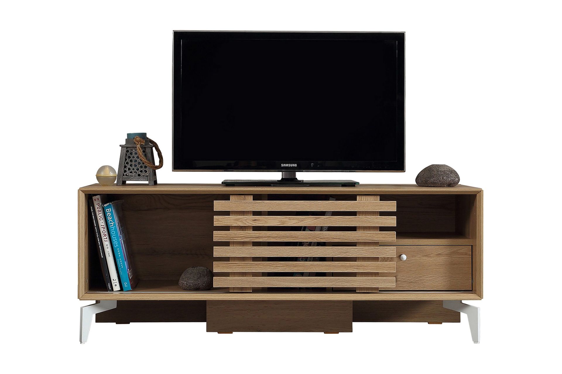 Comfortale Golvst&aring;ende TV B&auml;nk 125 cm med F&ouml;rvaring i Ljust Tr&auml; - Brun