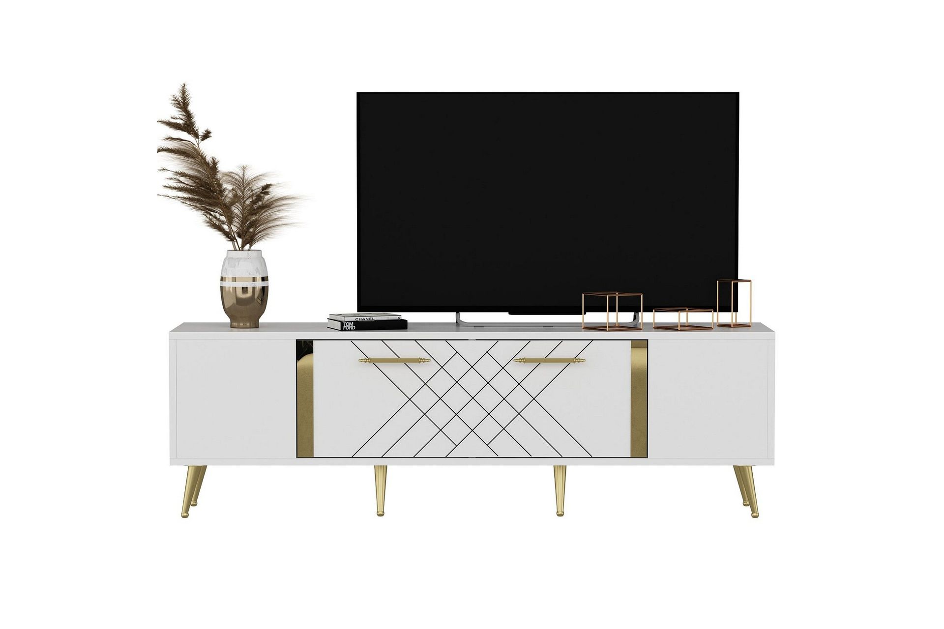 Detas Tv-b&auml;nk 150x35 cm Vit/Guld - Hanah Home