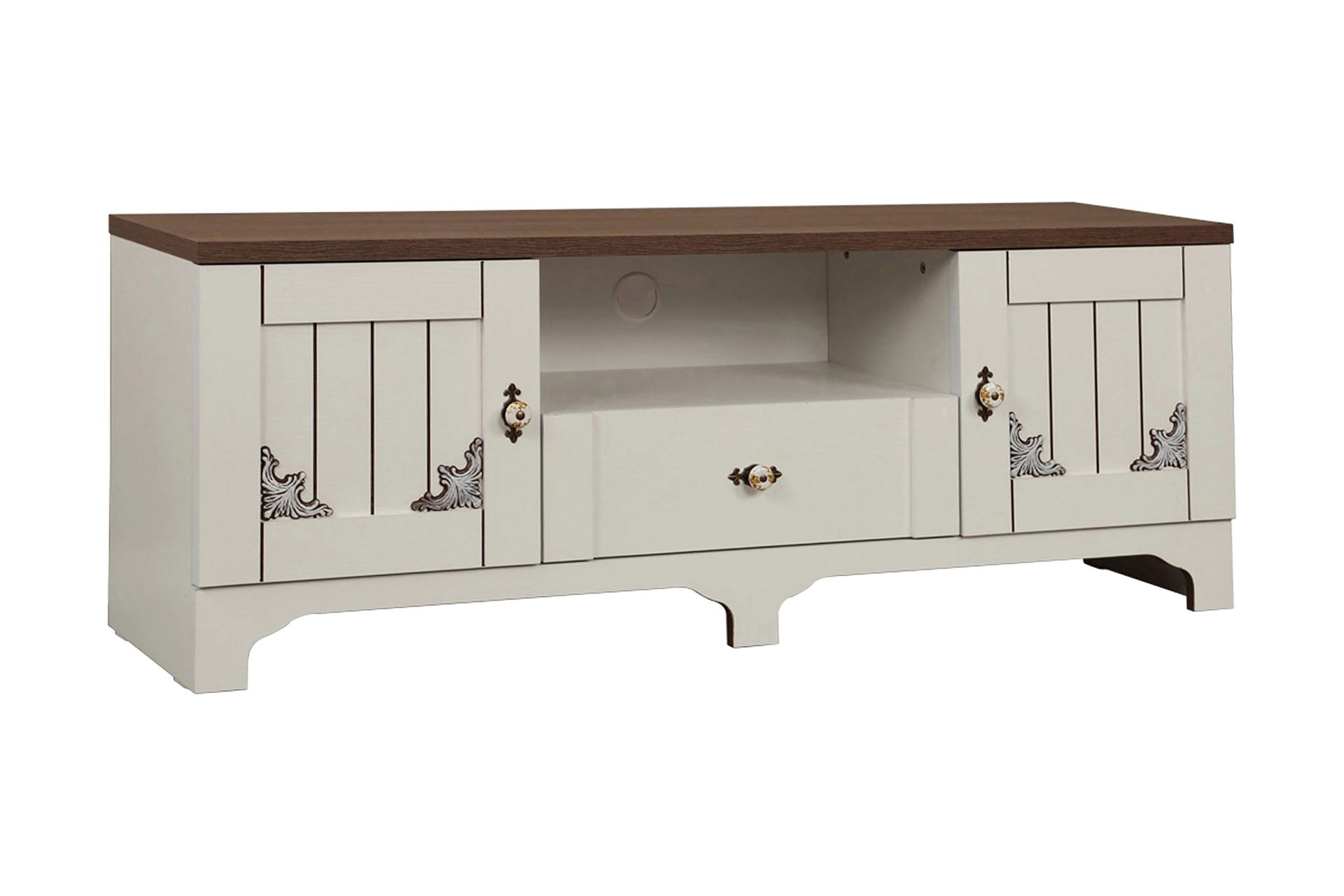 gaszpar tv-bänk 140 cm - vit/valnöt