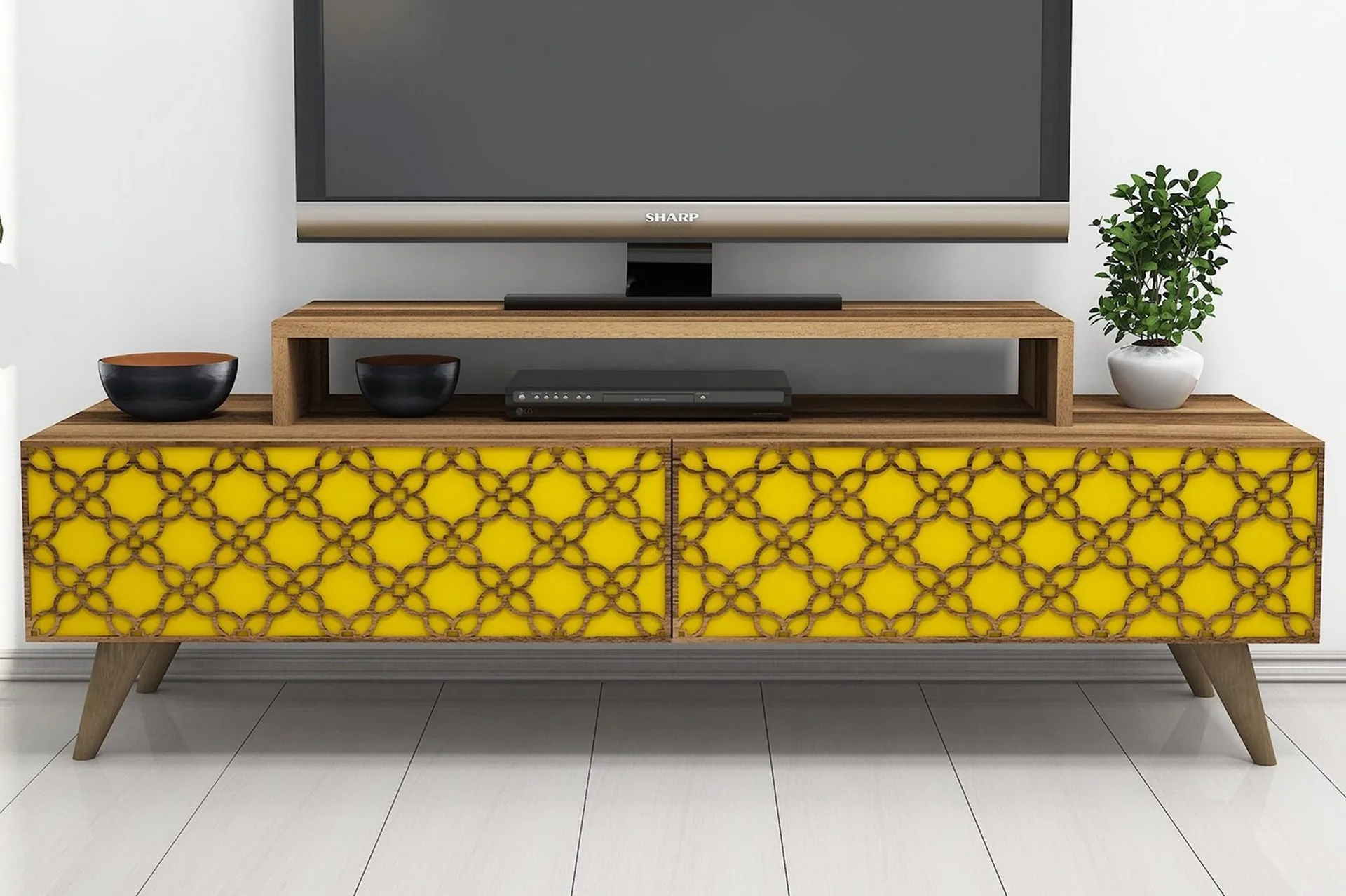 Hovdane TV-B&auml;nk 140 cm - Brun/Gul