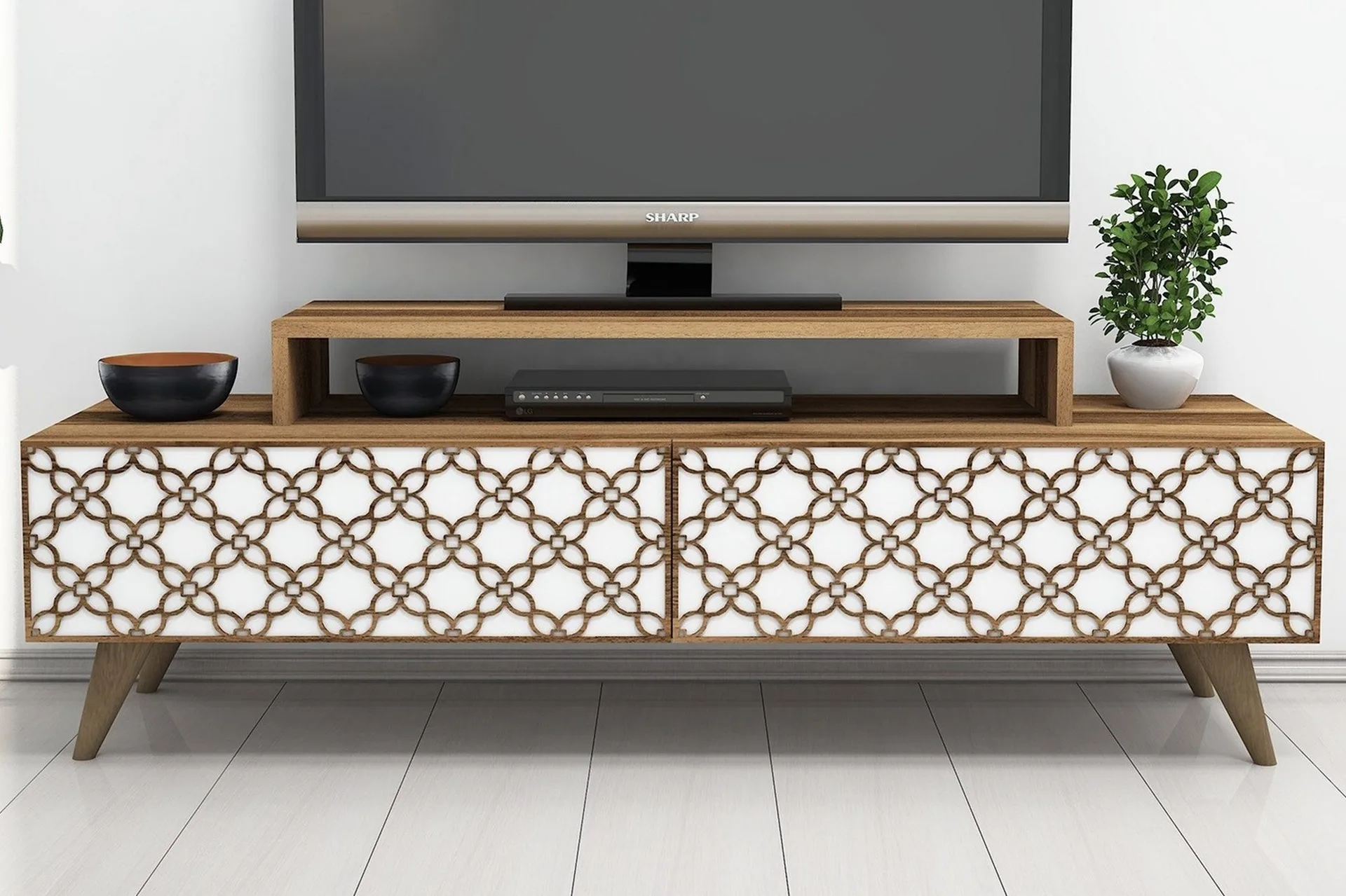 Hovdane TV-B&auml;nk 140 cm - Brun/Vit