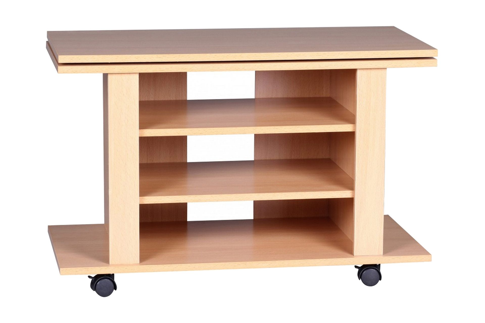 Reeti Golvst&aring;ende TV B&auml;nk 75 cm med Hjul och F&ouml;rvaring i Ljust Tr&auml; - Beige