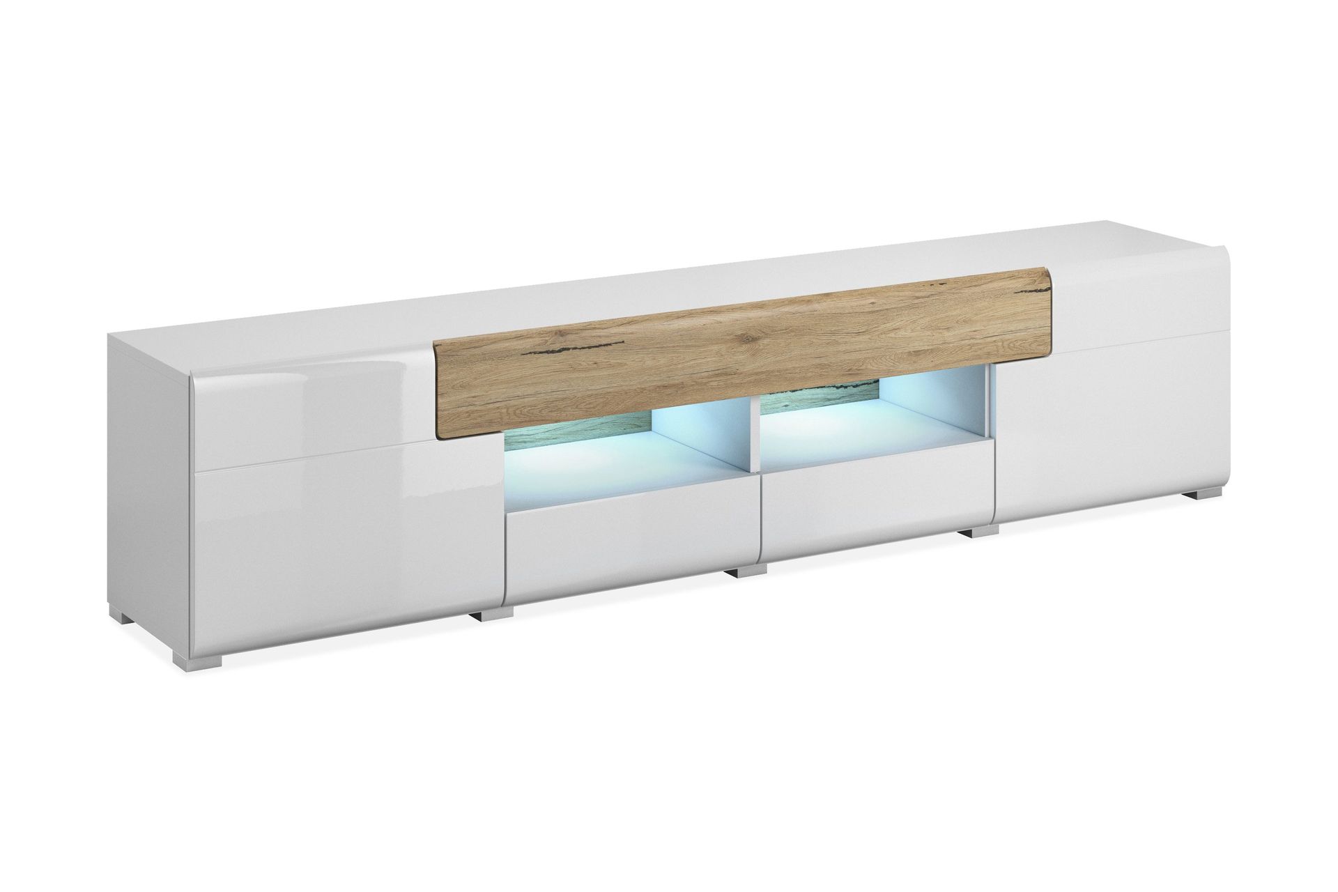 Saran TV-b&auml;nk 208 cm - Ek/Vit h&ouml;gglans