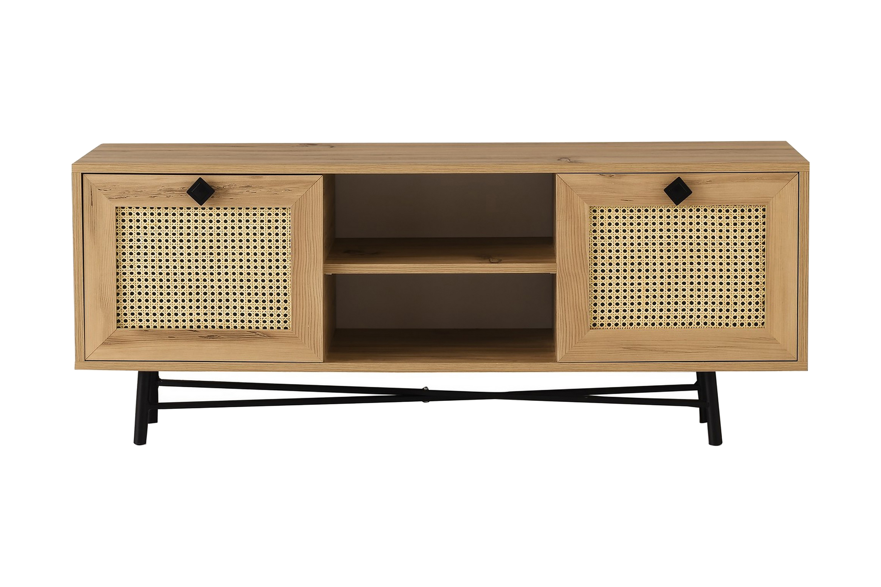 Tv-bänk 140 cm 2 Skåp Natur/Svart