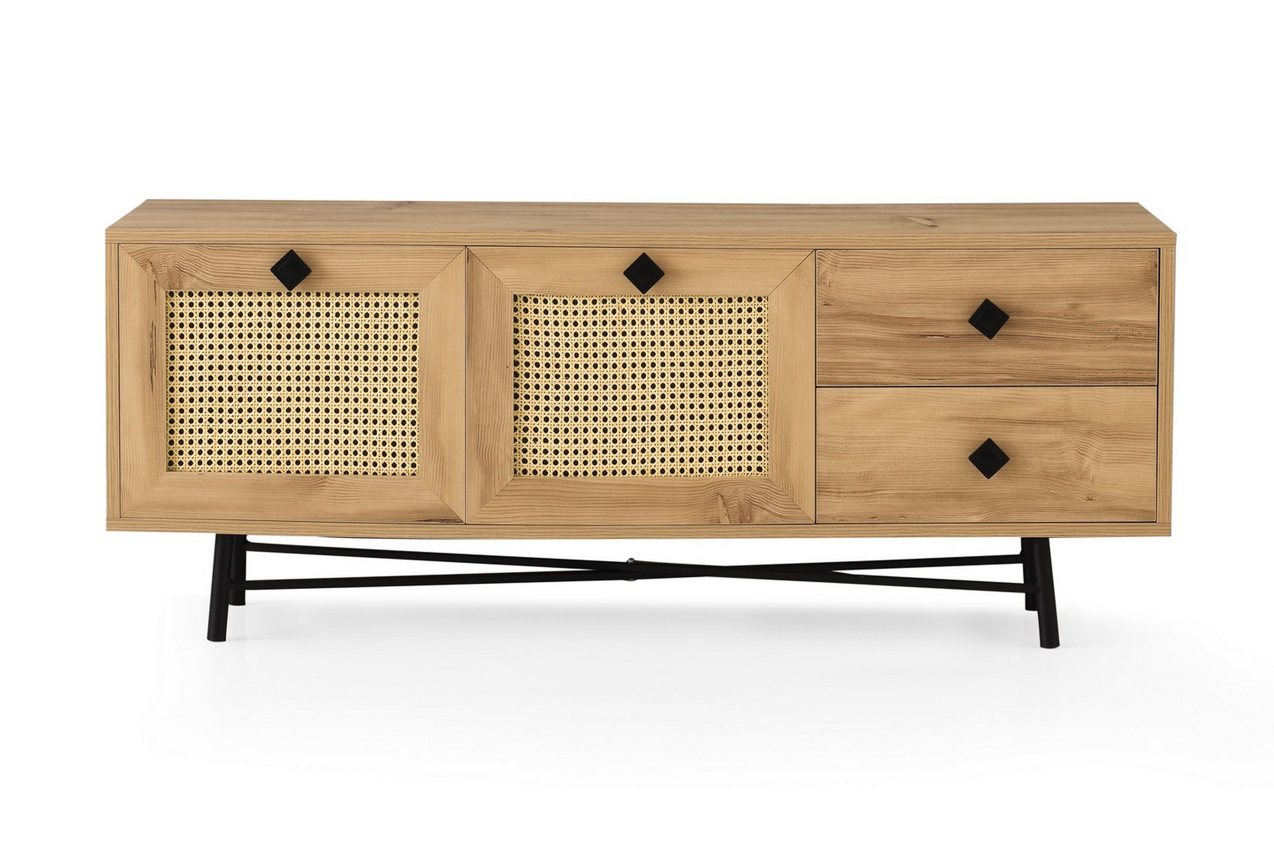Tv-bänk 140 cm 4 Skåp Natur/Svart