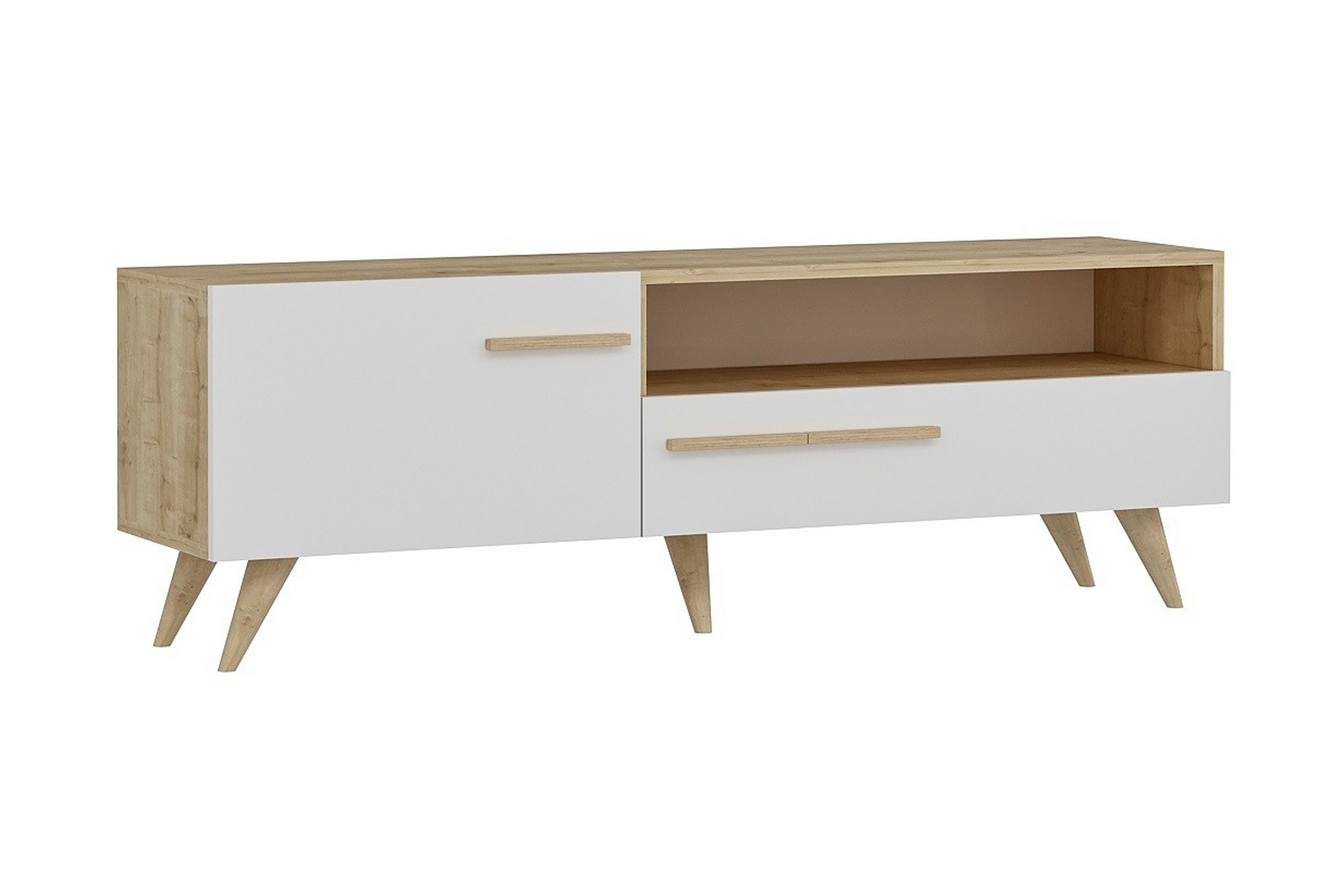 Tv-bänk 150 cm 2 Skåp Natur/Vit