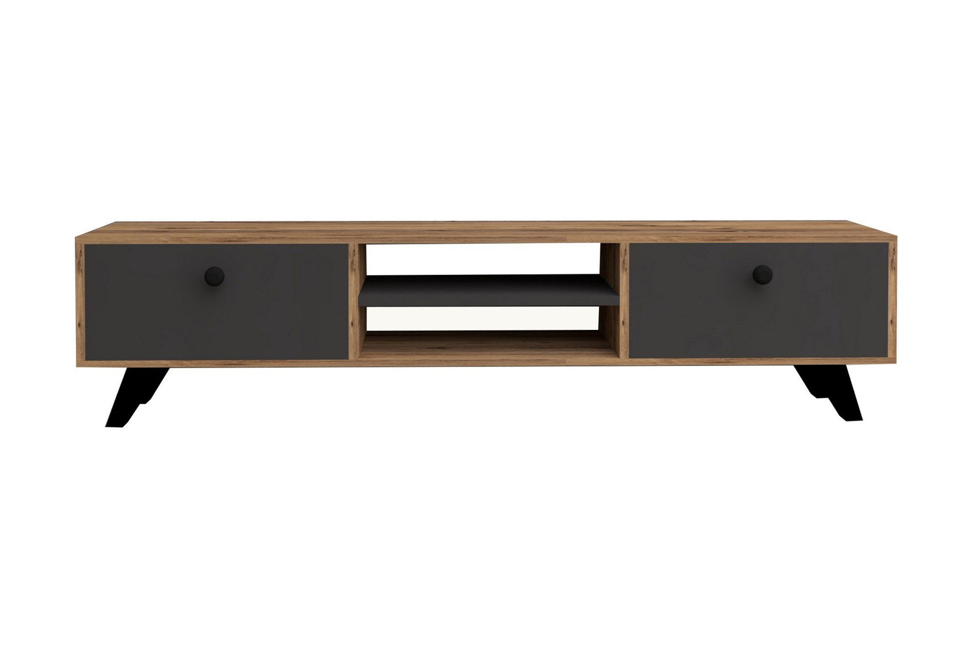 Tv-bänk 160 cm 2 Skåp 2 Hyllor Natur/Antracit