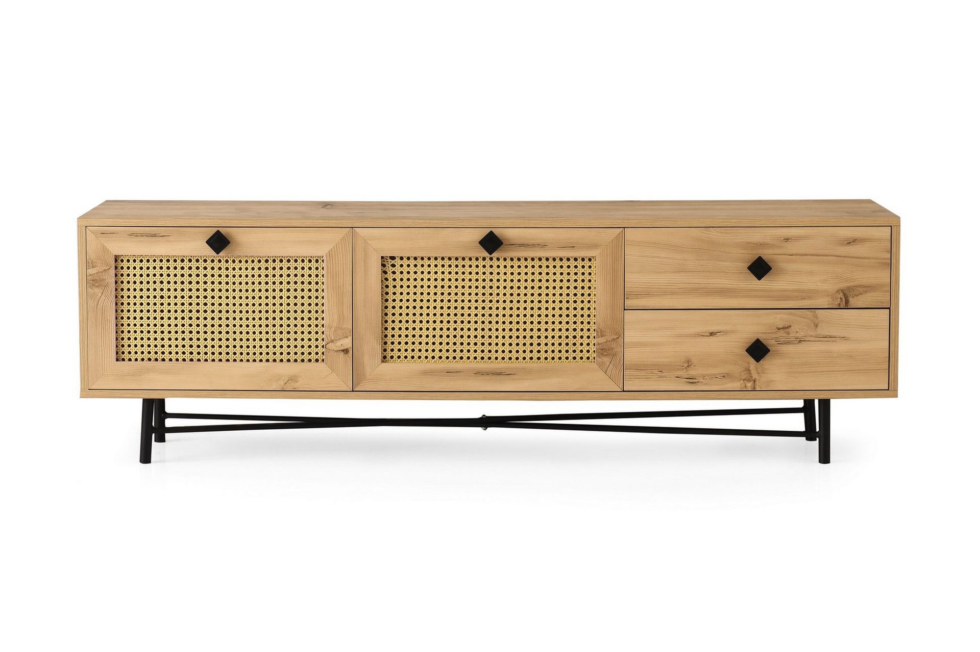 Tv-b&auml;nk 180 cm 4 Sk&aring;p - Natur/Svart